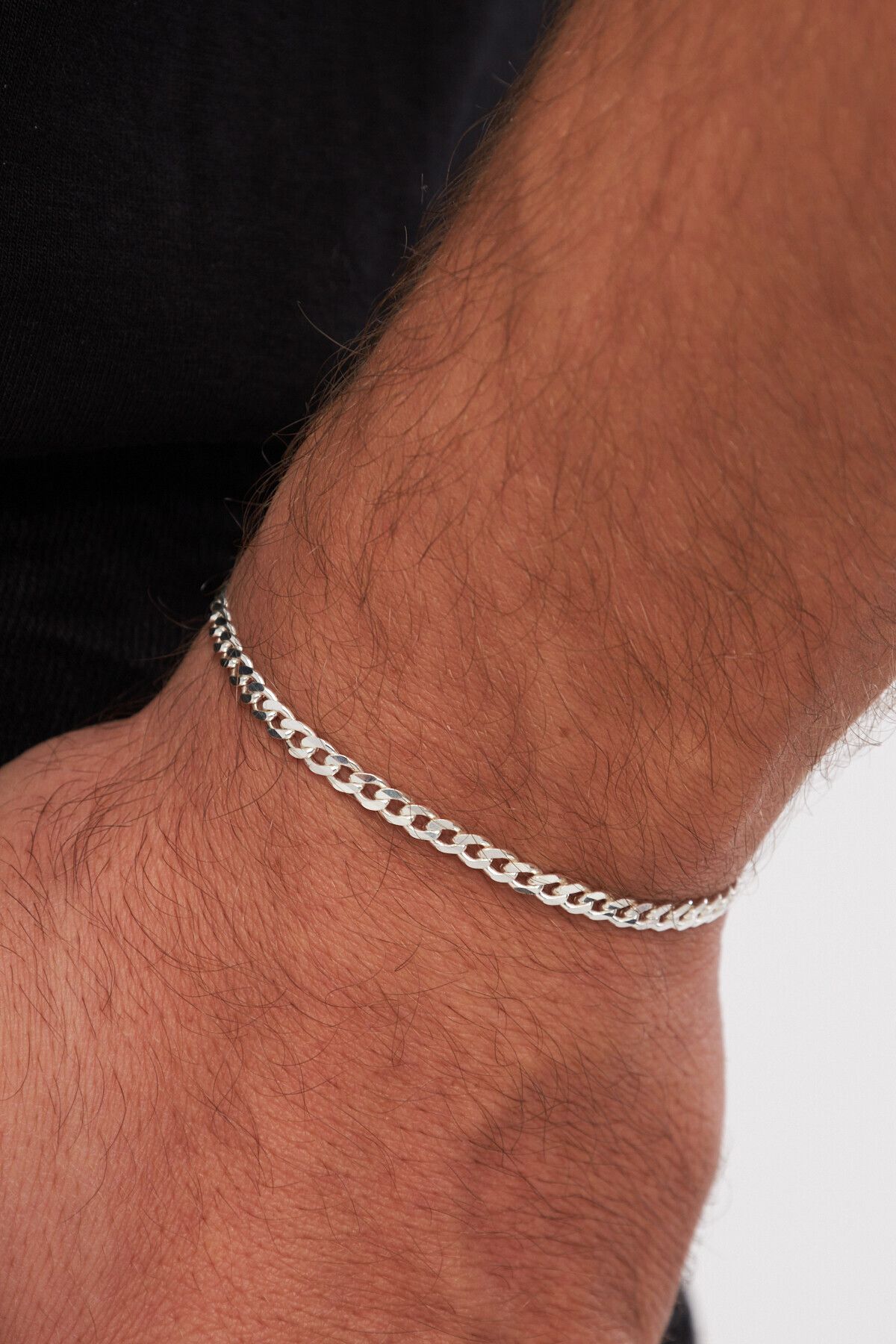 anadolusilver 925 Ayar Gümüş 4 MM İtalyan Model Ezme Gurmet Zincir Bileklik