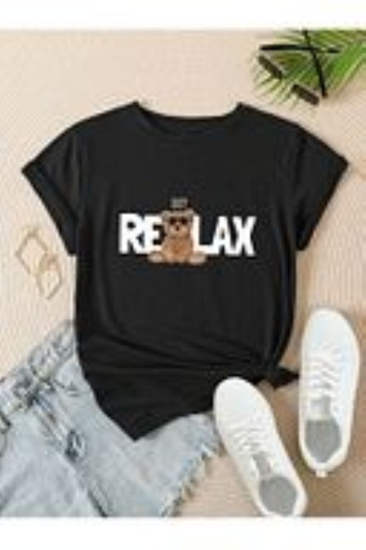 aynewmoda Sevimli Ayı Baskılı Büyük Boy Rahatlatıcı Tişört
