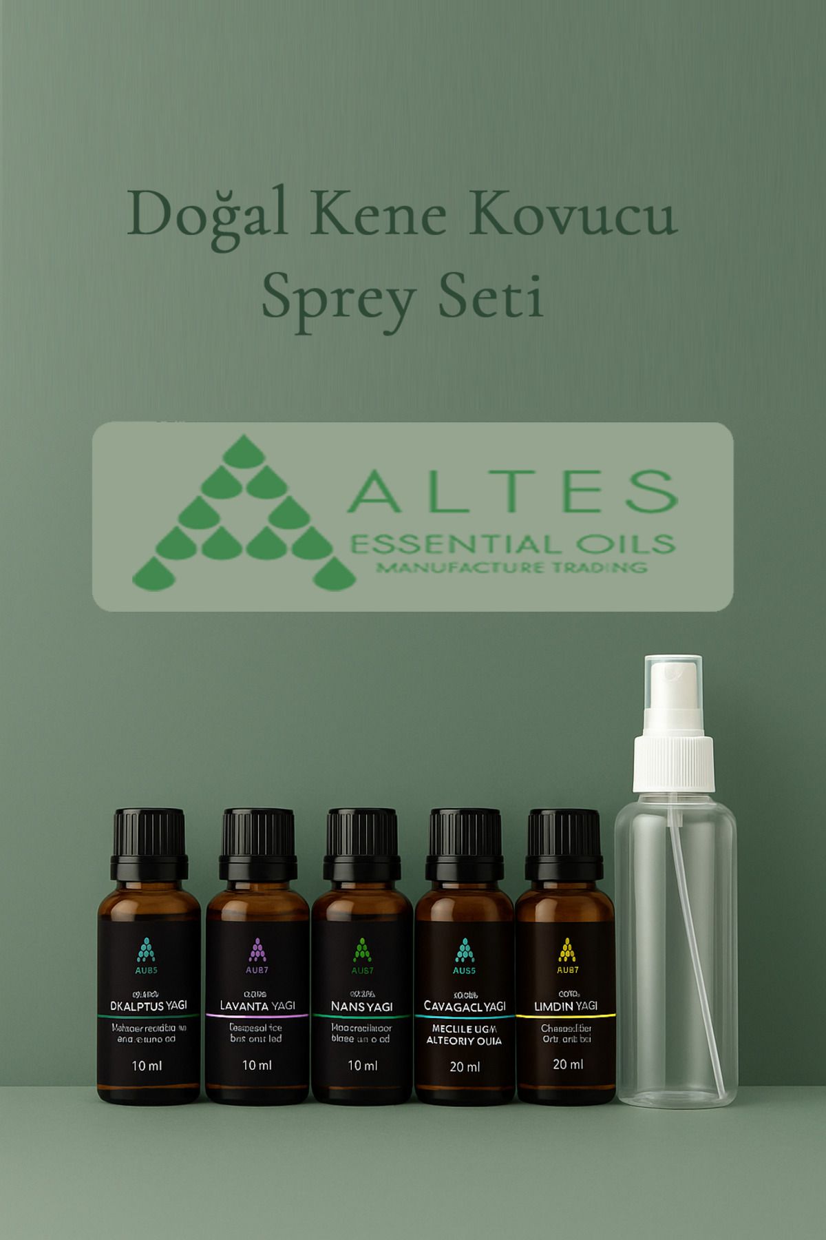 altes Doğal Kene Kovucu Sprey Seti – 5’li Uçucu Yağ + 200 ml Hazırlama Şişesi | %100 Bitkisel Koruma