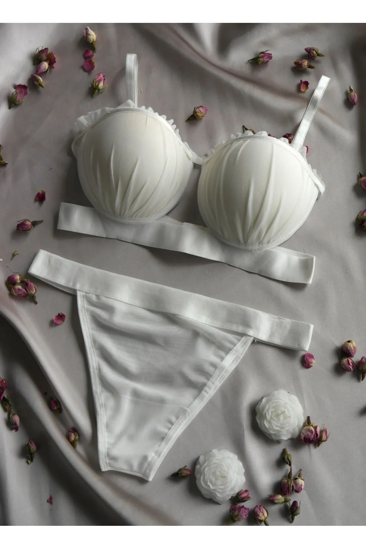 CLADİS Midye Model Saten Şeritli Dolgulu Sütyen Külot Takımı Kırmızı Bralet Ve Külot Takımı -SOMON RENK