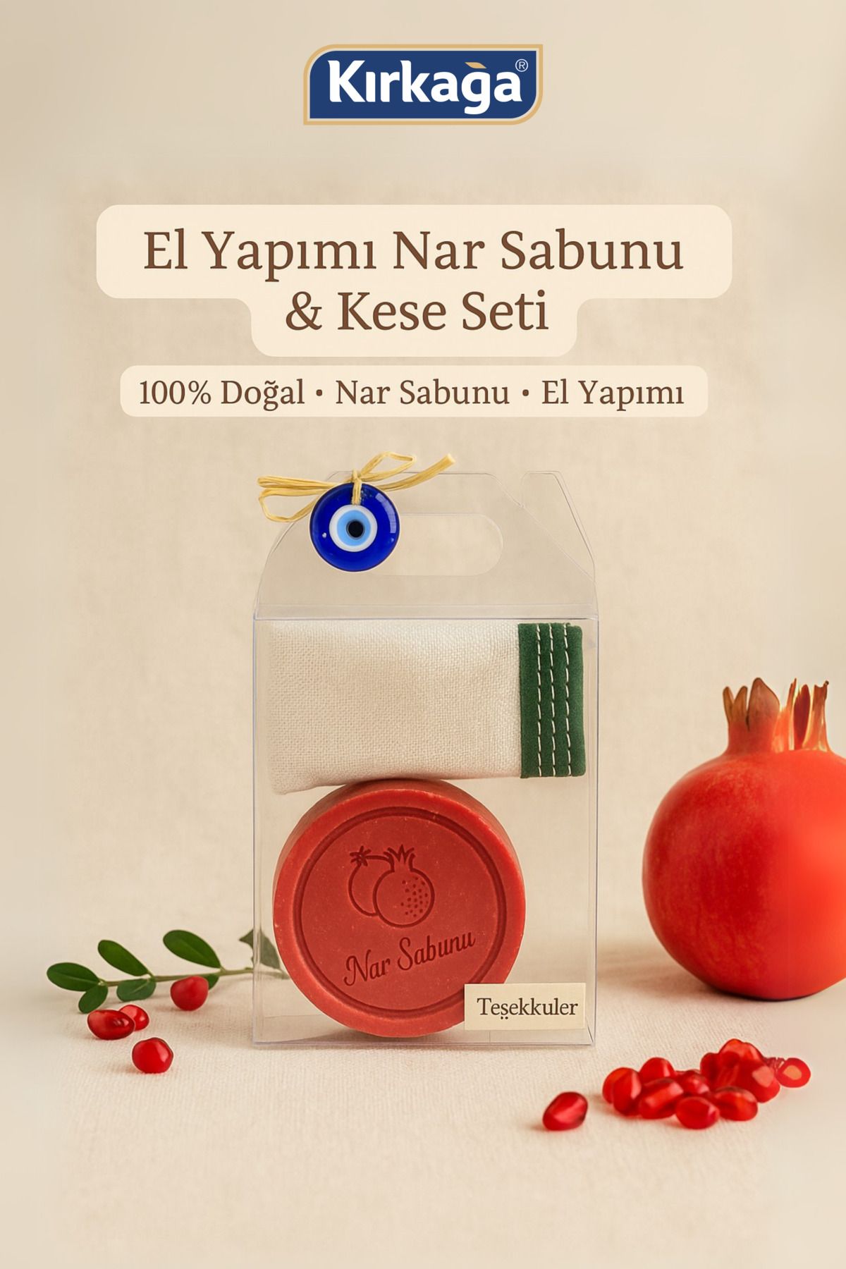 Kırkağa El Yapımı Nar Sabunu & Kese Seti | Hediyelik & Doğal Bakım