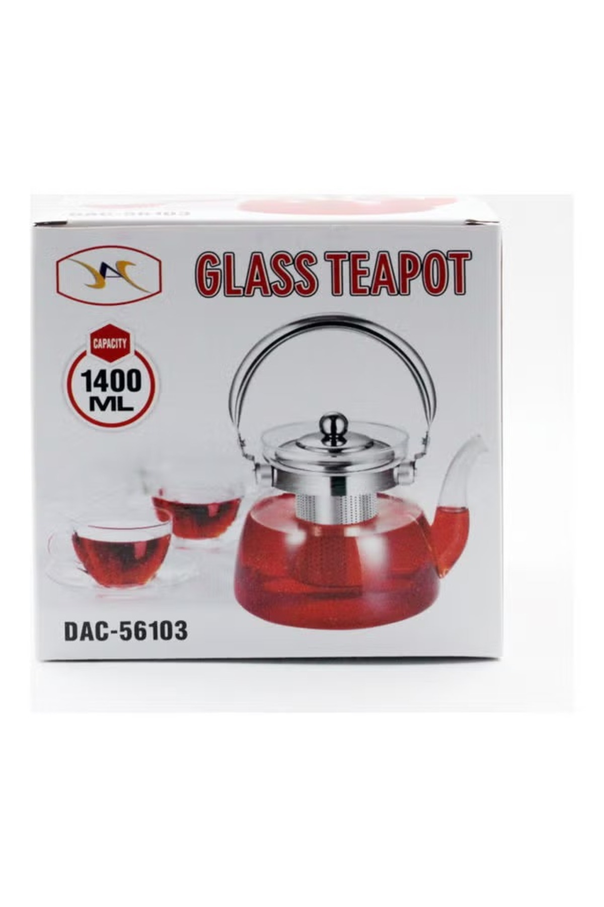 إبريق شاي زجاجي مع فلتر من الفولاذ المقاوم للصدأ شفاف 1400 مل