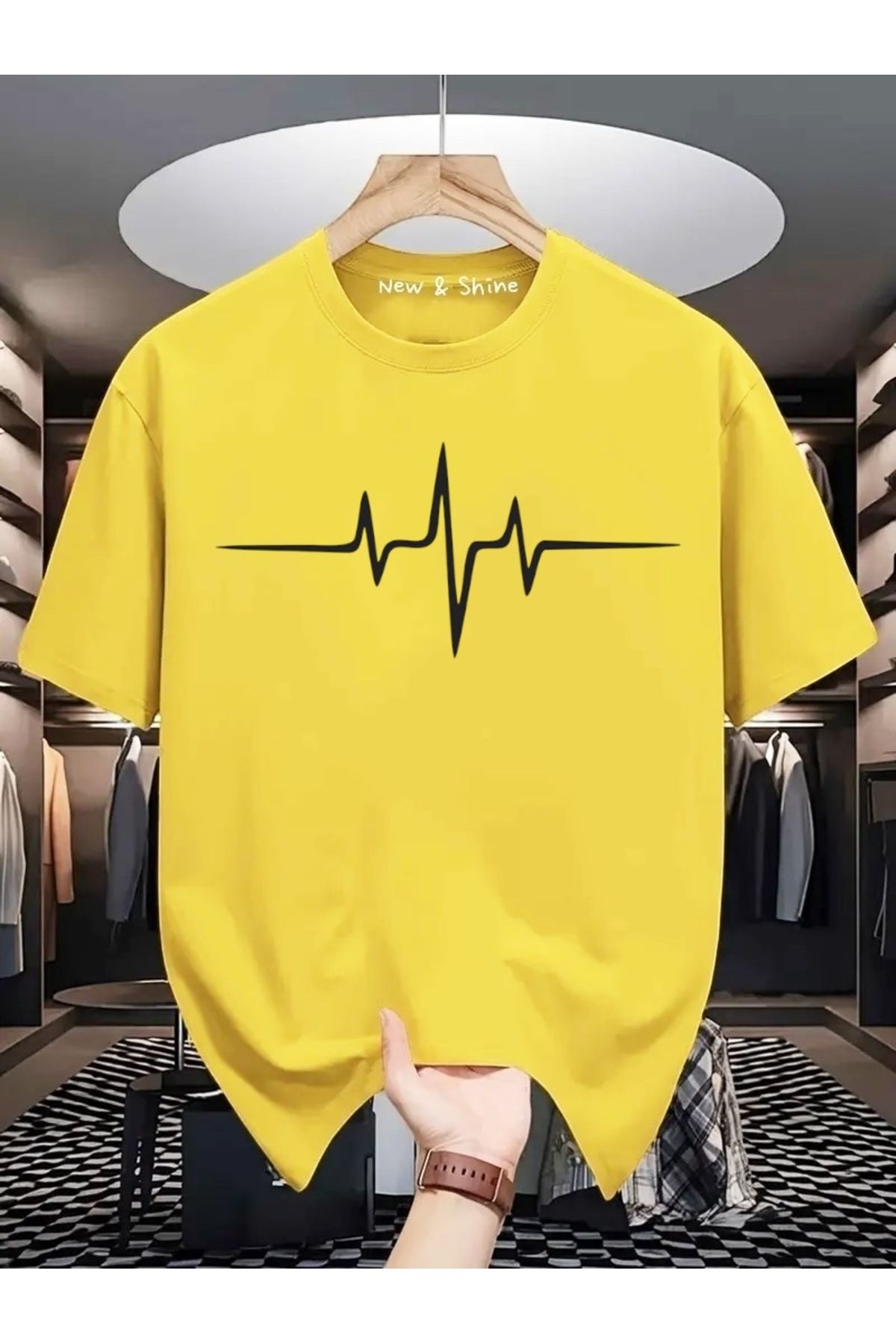 New Shine Kalp Ritim Baskılı Oversize T-Shirt
