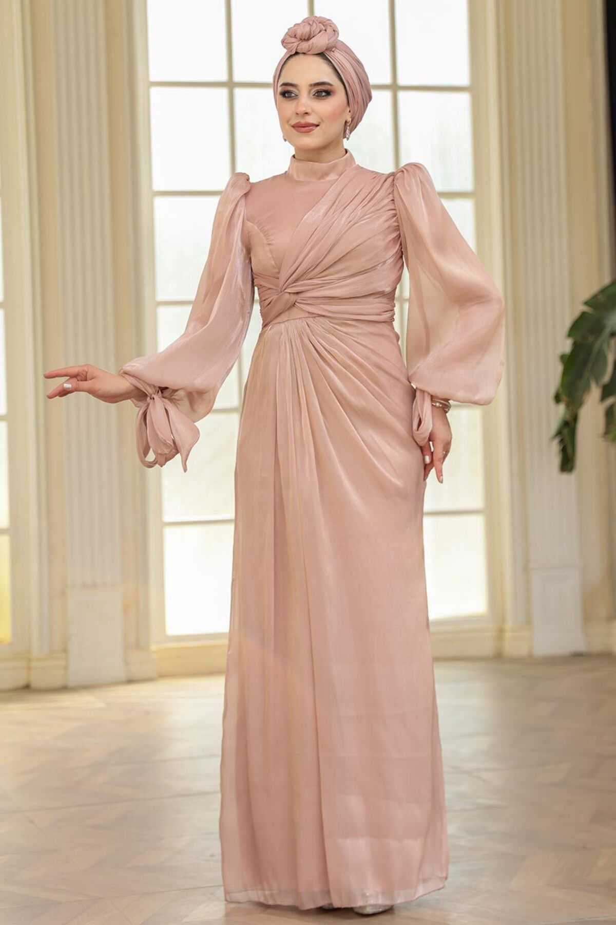 N.S NEVA STYLE Drape Detaylı Bisküvi Tesettür Abiye Elbise 52285BS