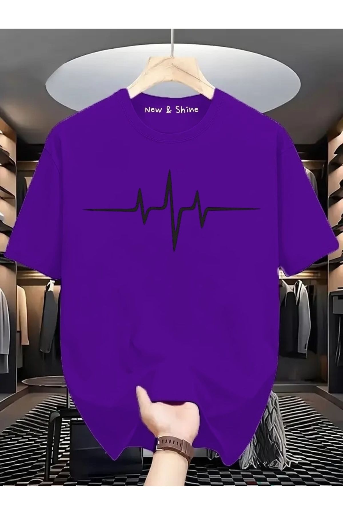 New Shine Kalp Ritim Baskılı Oversize T-Shirt