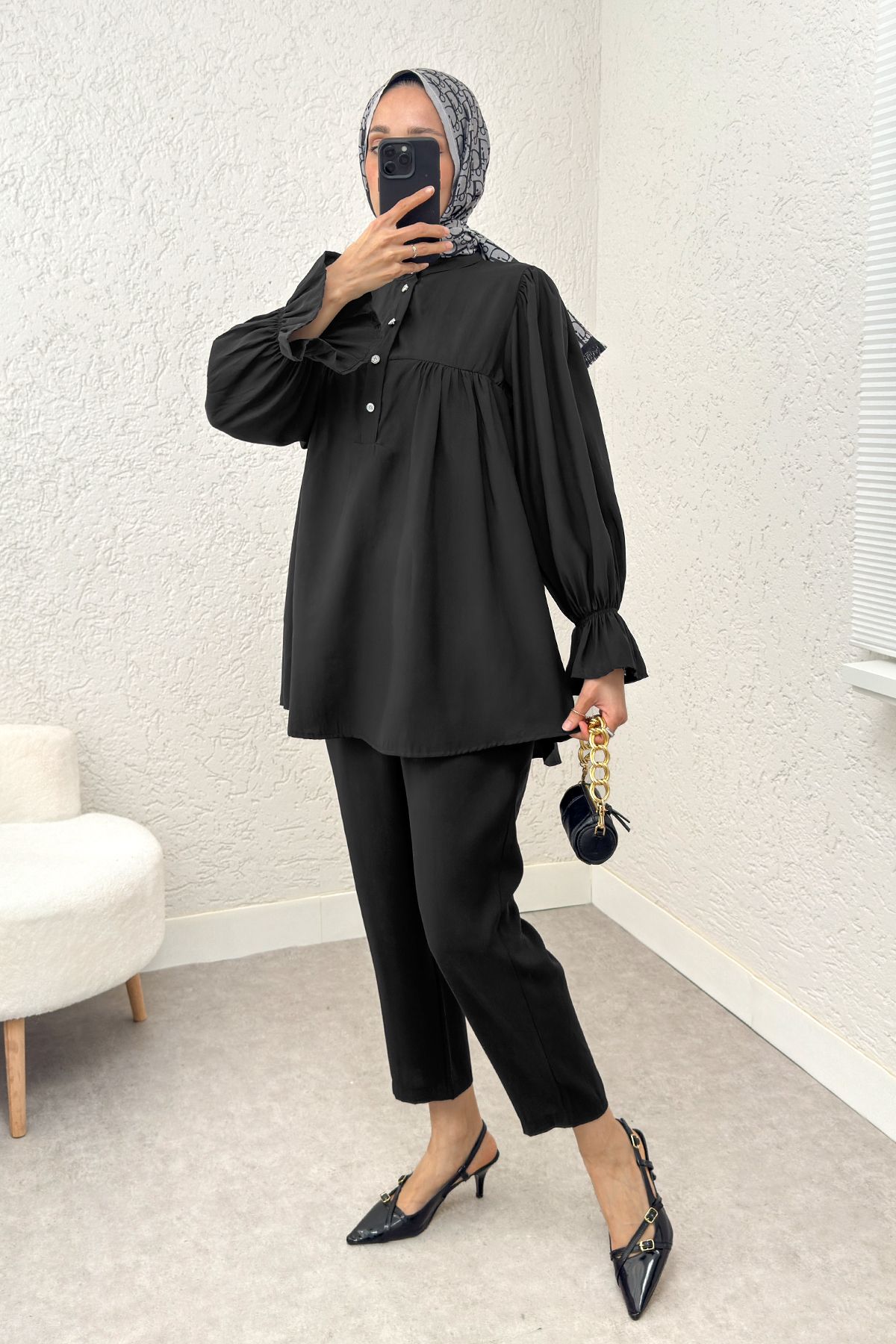 ALLMİRA FASHION Düğme ve Kol Büzgü Detaylı İkili Takım