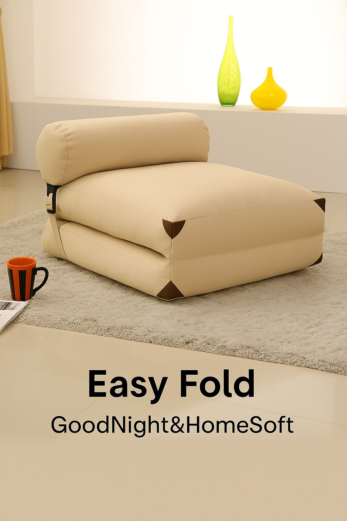 Good Night Home Easy Fold Katlanabilir Koltuk & Yatak – Sırt Destekli, Yıkanabilir Kılıf Goodnight&homesoft