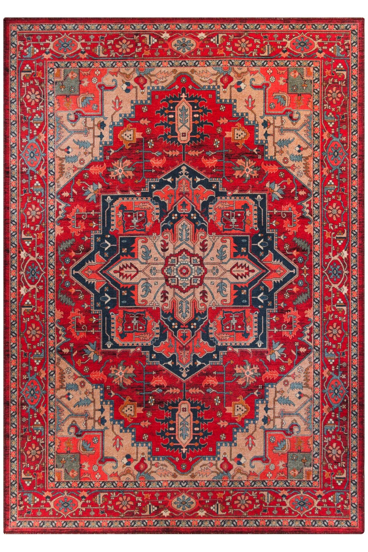 RAME HOME Kaymaz Taban Bordo Etnik Dijital Baskı Halı