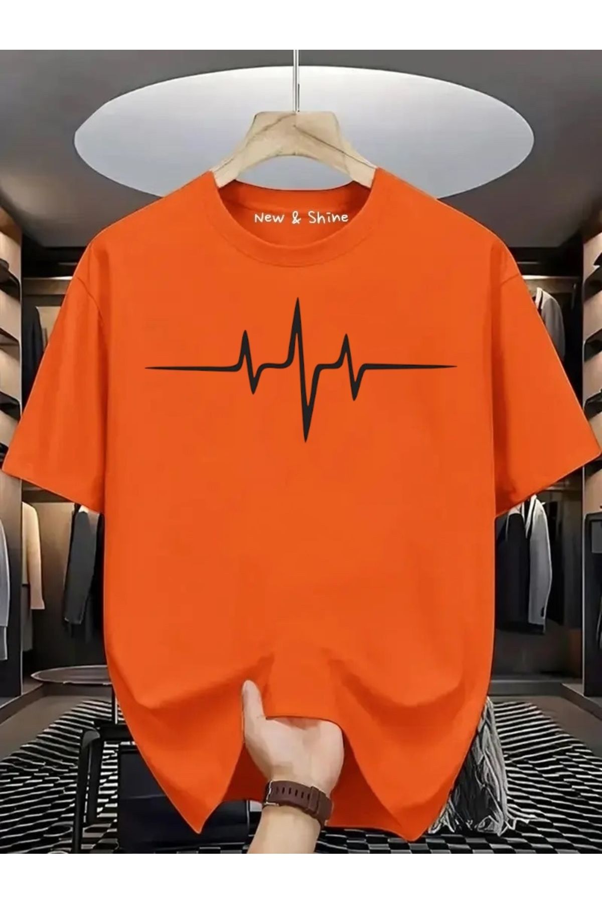 New Shine Kalp Ritim Baskılı Oversize T-Shirt
