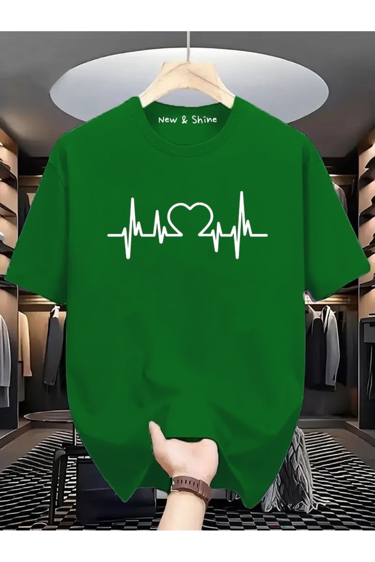 New Shine Kalp Ritim Kalpli Baskılı Oversize T-Shirt