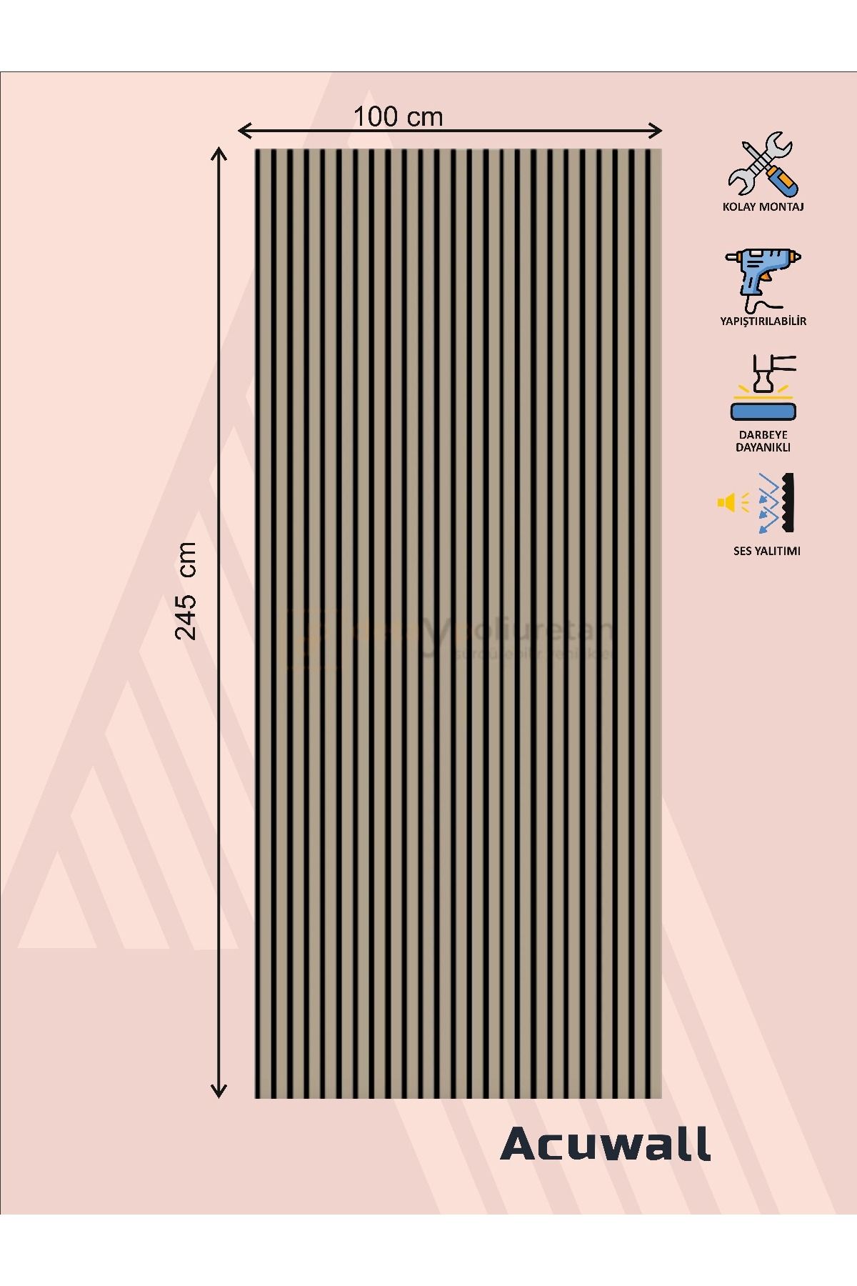 Acuwall Akustik Duvar Paneli-Elegance Serisi-100cm*245cm-Beyaz-3mm Keçe+6mm Ahşap Çıta