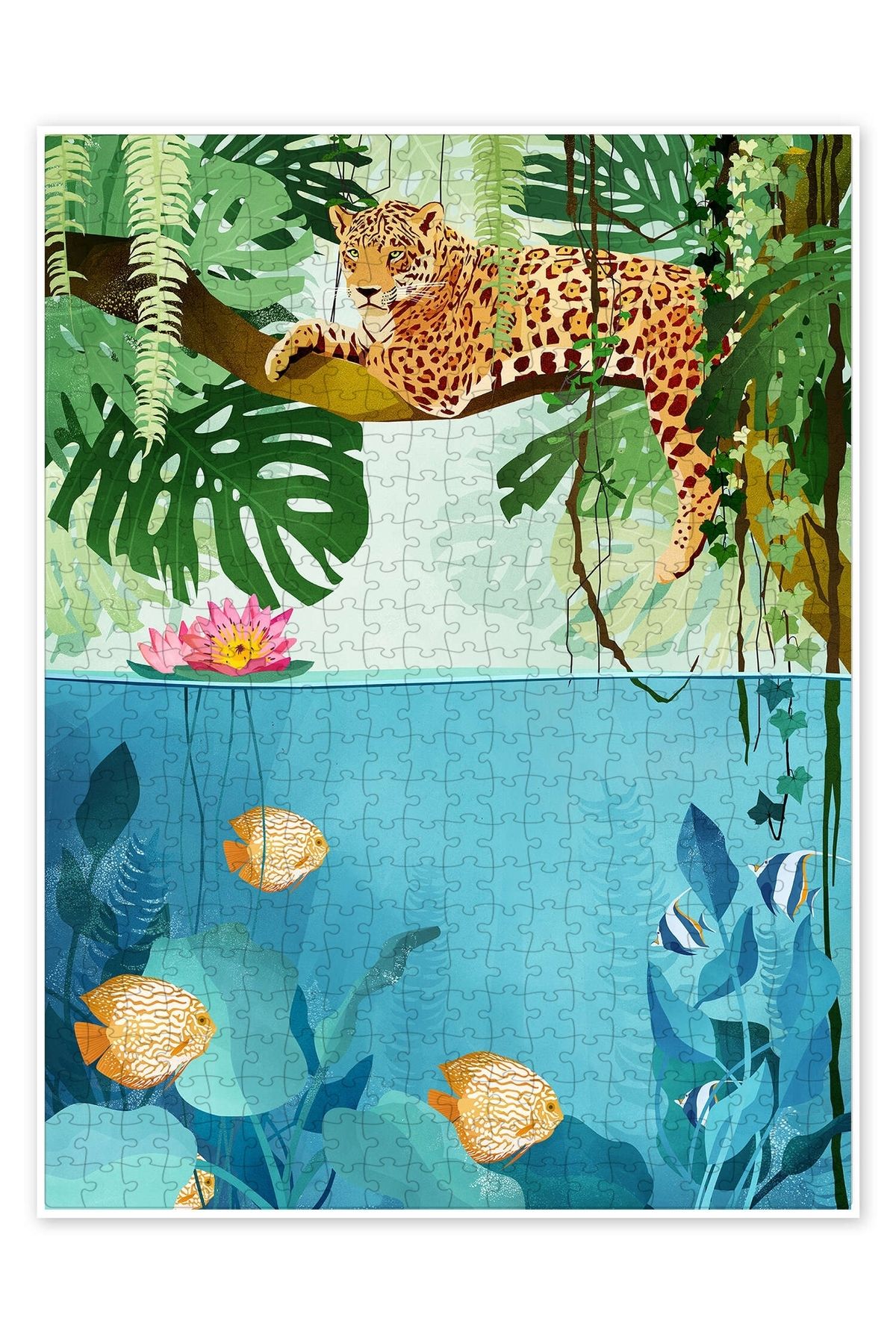 Jeronkarji Ağaçlardaki Leopar 500 Parça Puzzle Yapboz Kedi Köpek Temalı Doğa ve Orman Hayvanları