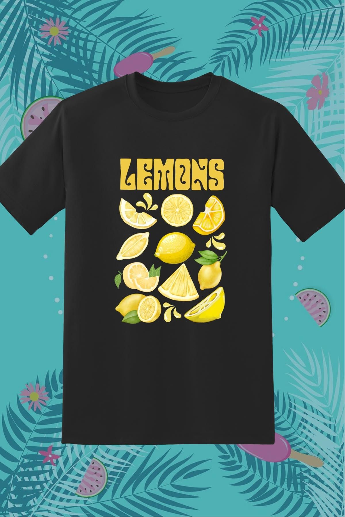 362BASKI Yaz Temalı Limon Lemons Baskılı Tshirt