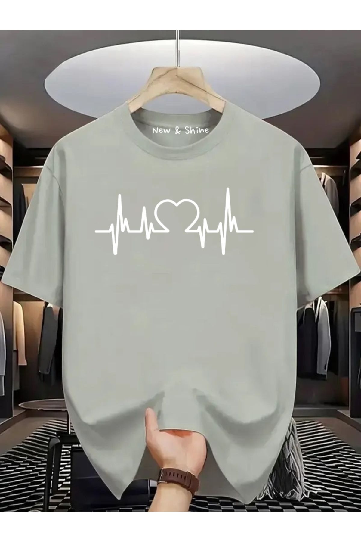 New Shine Kalp Ritim Kalpli Baskılı Oversize T-Shirt