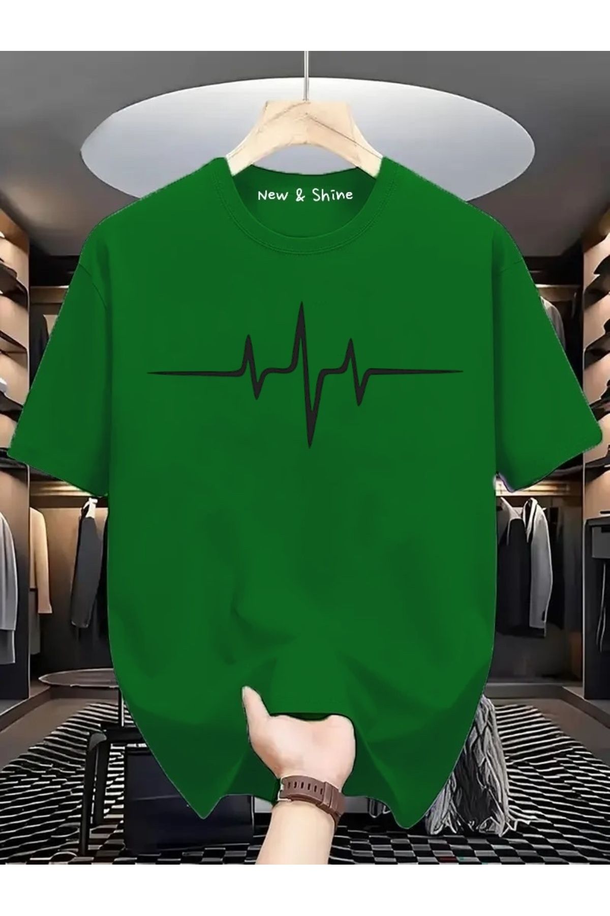 New Shine Kalp Ritim Baskılı Oversize T-Shirt