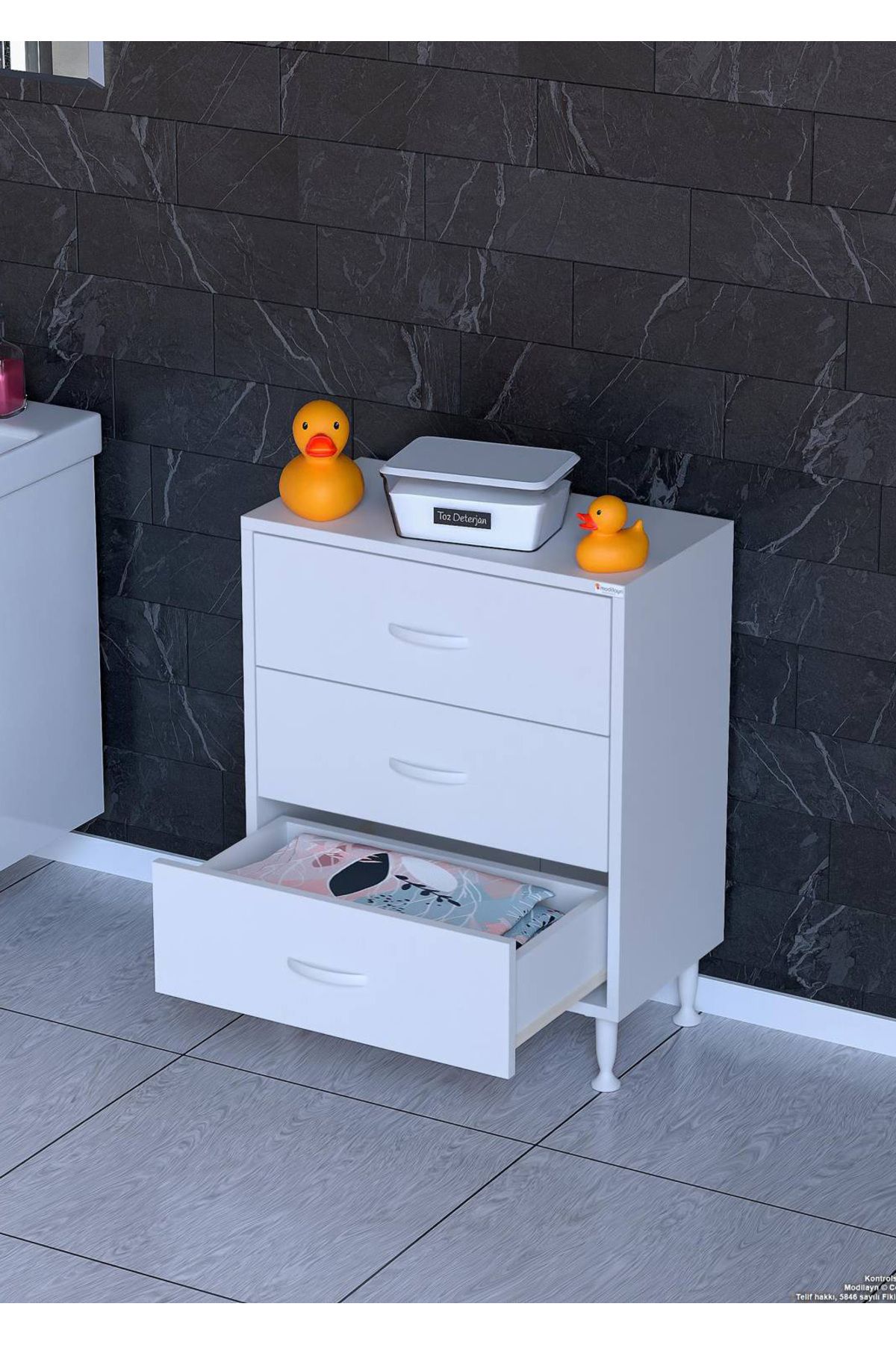 Modilayn 55x75x32,5 cm’ lik 3'lü Çekmece Dolap Mutfak Dolabı Çok Amaçlı Dolap