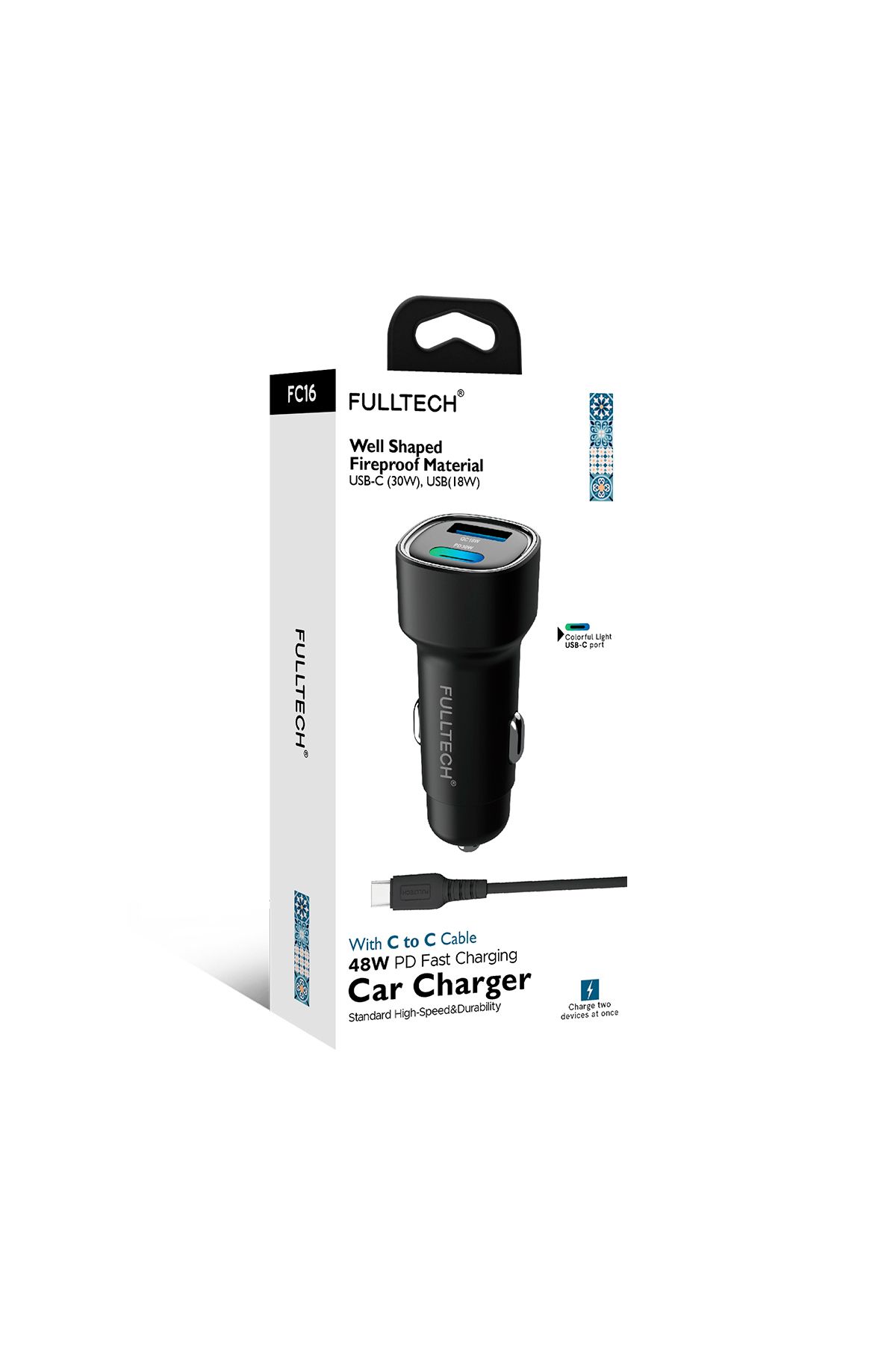 Fulltech Fc16 48w Hızlı Şarjlı Araç Şarj Cihazı | Usb-c & Usb Çift Giriş | C To C Kablo Dahil | Renk