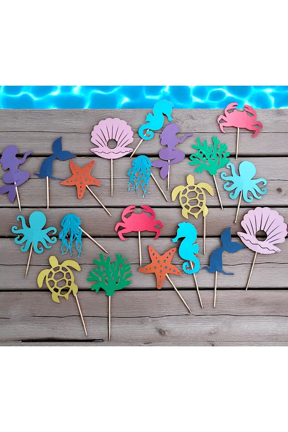 Armada 20 Adet Karton Pasta Cupcake Kürdanı Deniz Canlıları Doğum Günü Parti Kutlama (5*10cm)