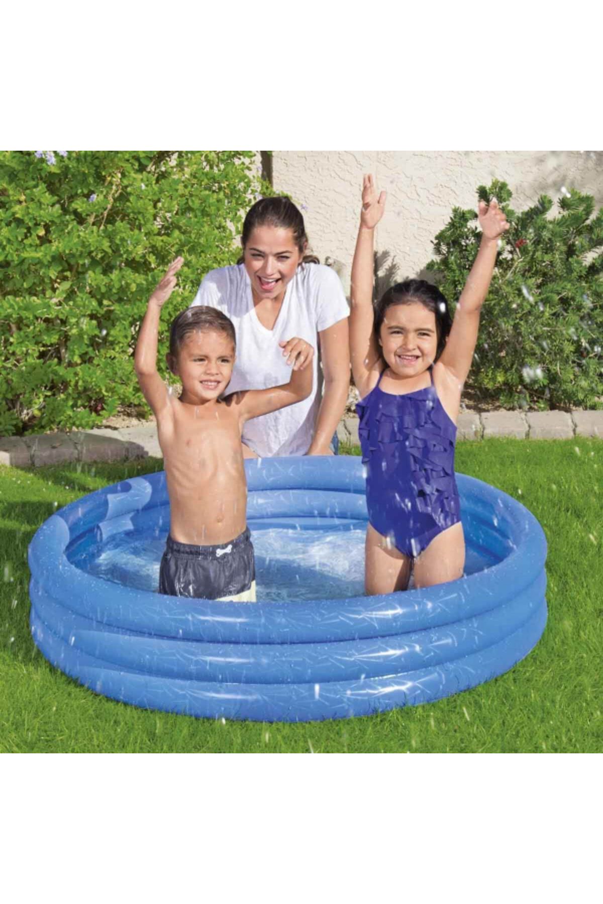 Butik Üç Halka Yuvarlak Şişme Mavi Çocuk Havuzu Büyük Boy