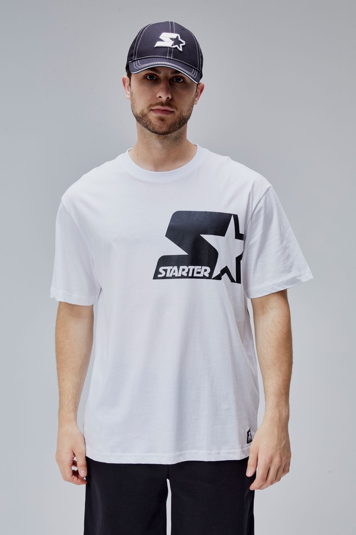 Starter MAHONE Beyaz Bisiklet Yaka Baskılı Oversize Erkek Tshirt