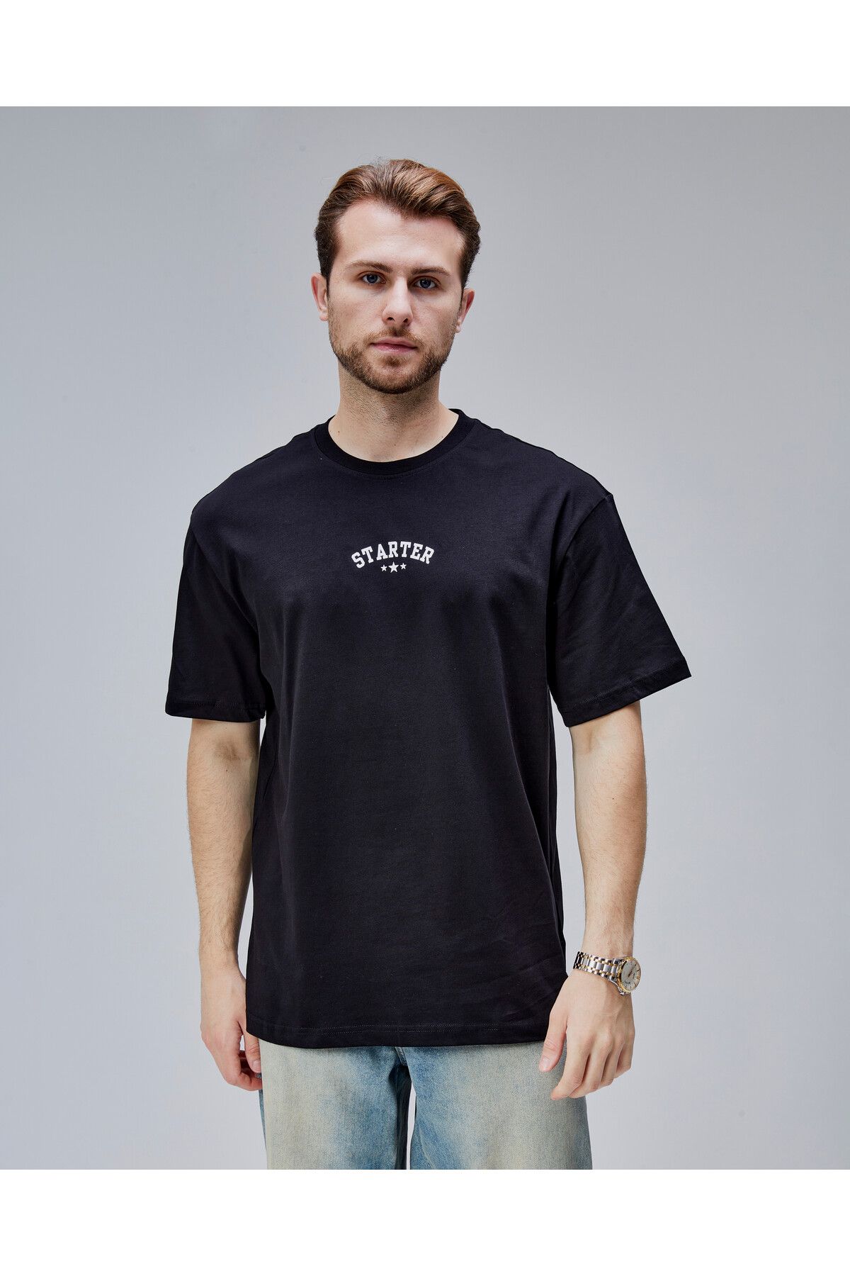 Starter DYMOND Siyah Bisiklet Yaka Baskılı Oversize Erkek Tshirt