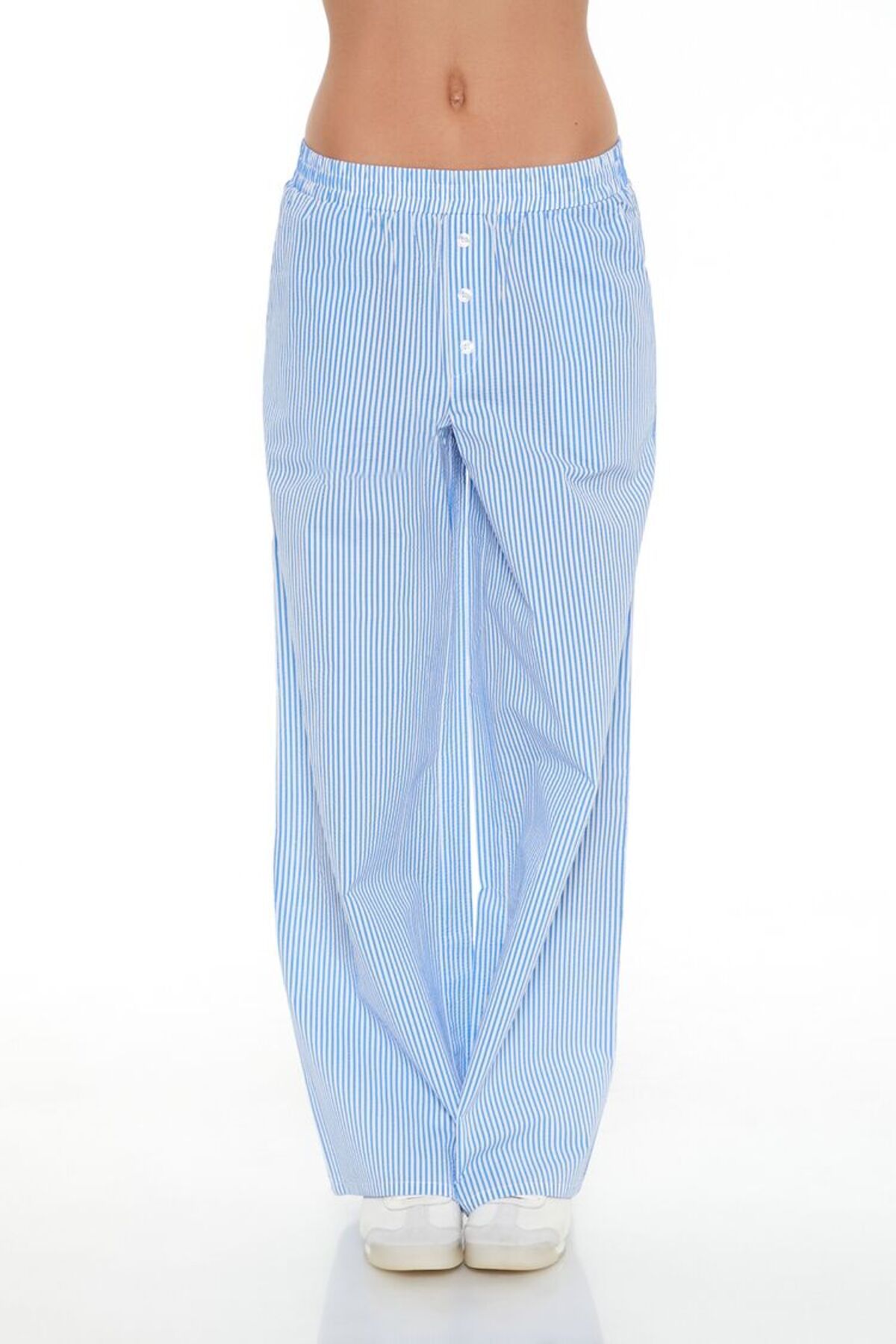 Forever 21 Çizgili Mid-Rise Wide-Leg Pantolon