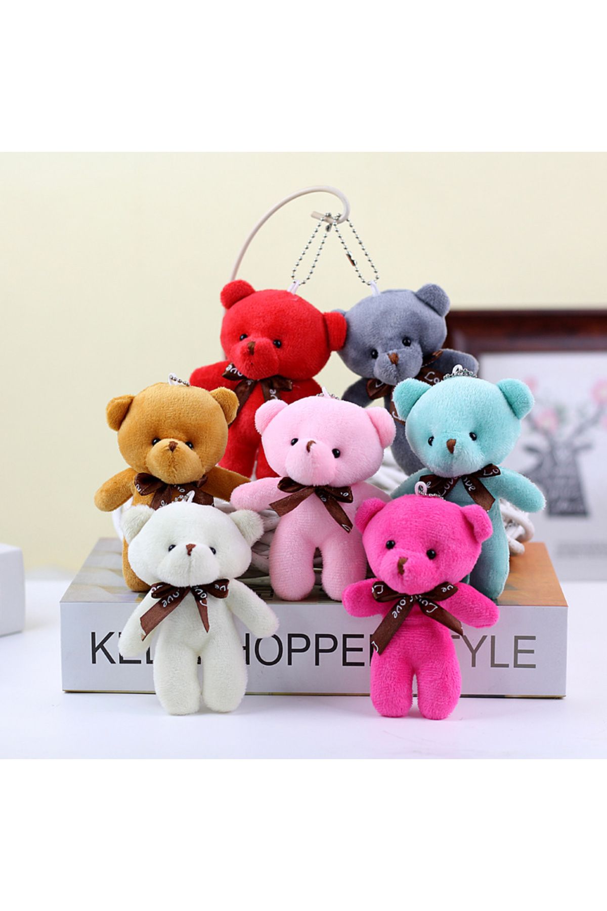 Wolawood Yumoş Mini Peluş Ayıcık Anahtarlık 7'li Set Çanta Süsü Aksesuar Tatlı Şirin Maskot Sevimli Hediyelik