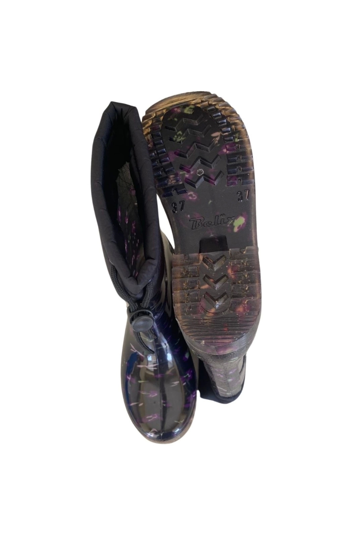 belixspor  Konçlu Peluşlu Kadın Yağmur Çizmesi 36-40 Mor Çiçekli - Görsel 5