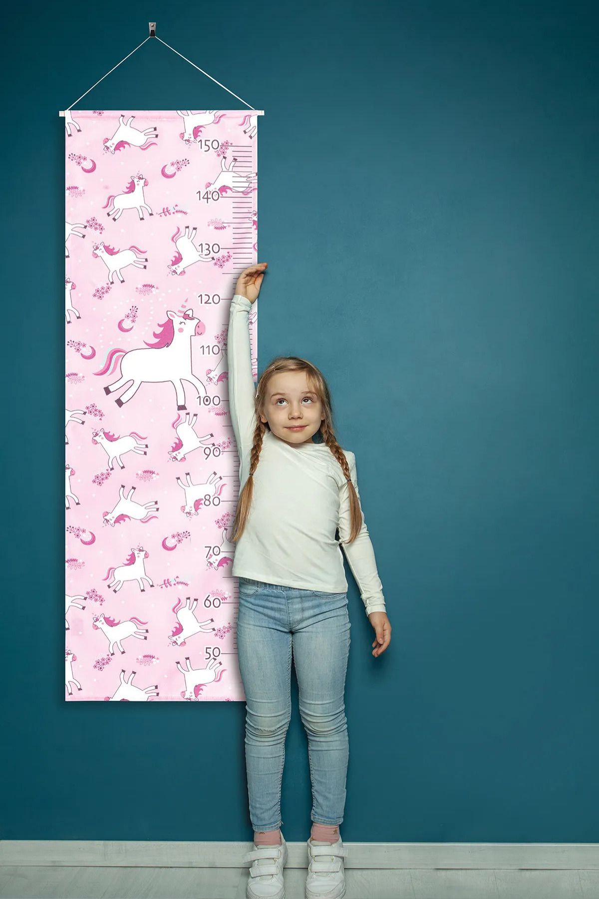 BUGİ HOME COLLECTİON Unicorn Temalı Askılı Çocuk Boy Cetveli Duvar Boy Ölçer Gelişim Takip Metresi Bebek Odası