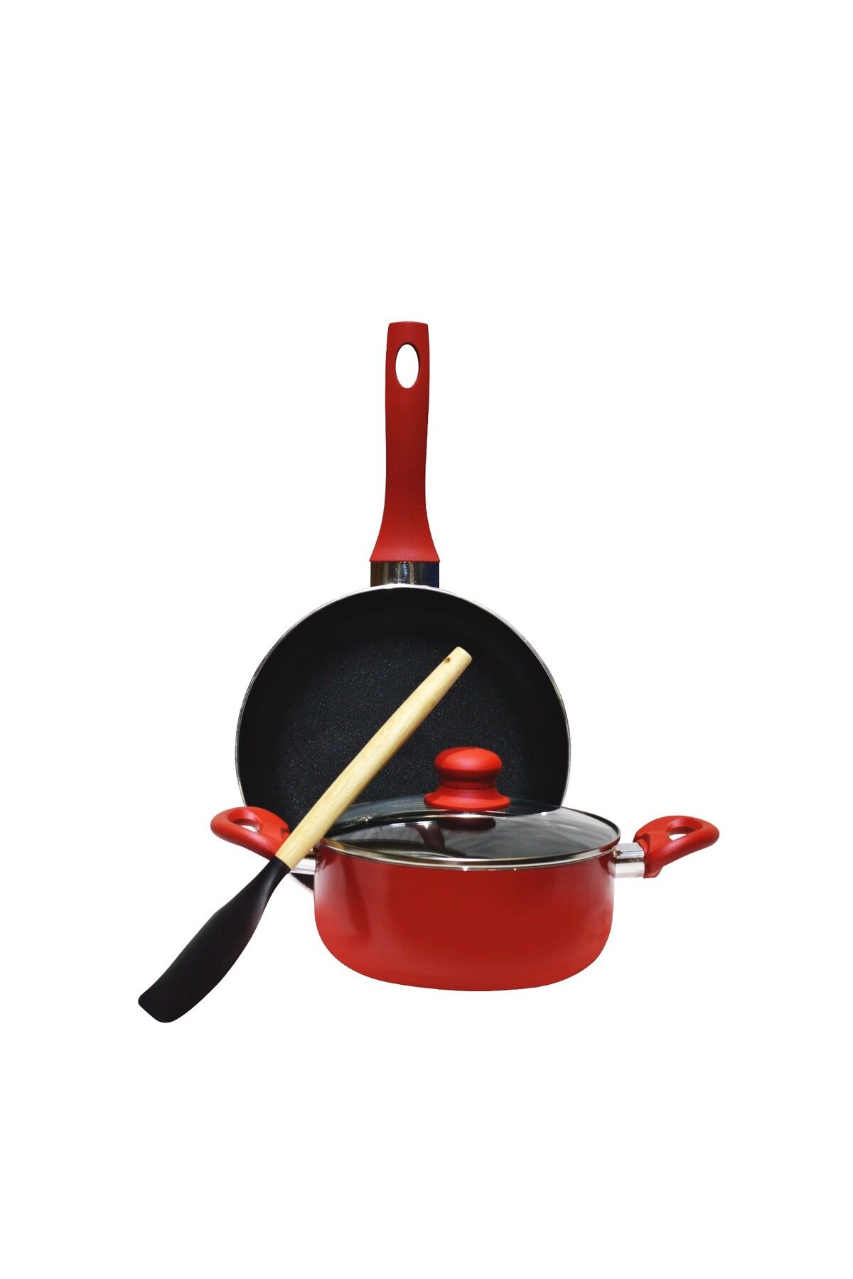 Sweet Home-Non-Stick 4pcs Cookware Set with Frypan and casserole,Heat-Resistant Handle, Lid and Laddle Included 1