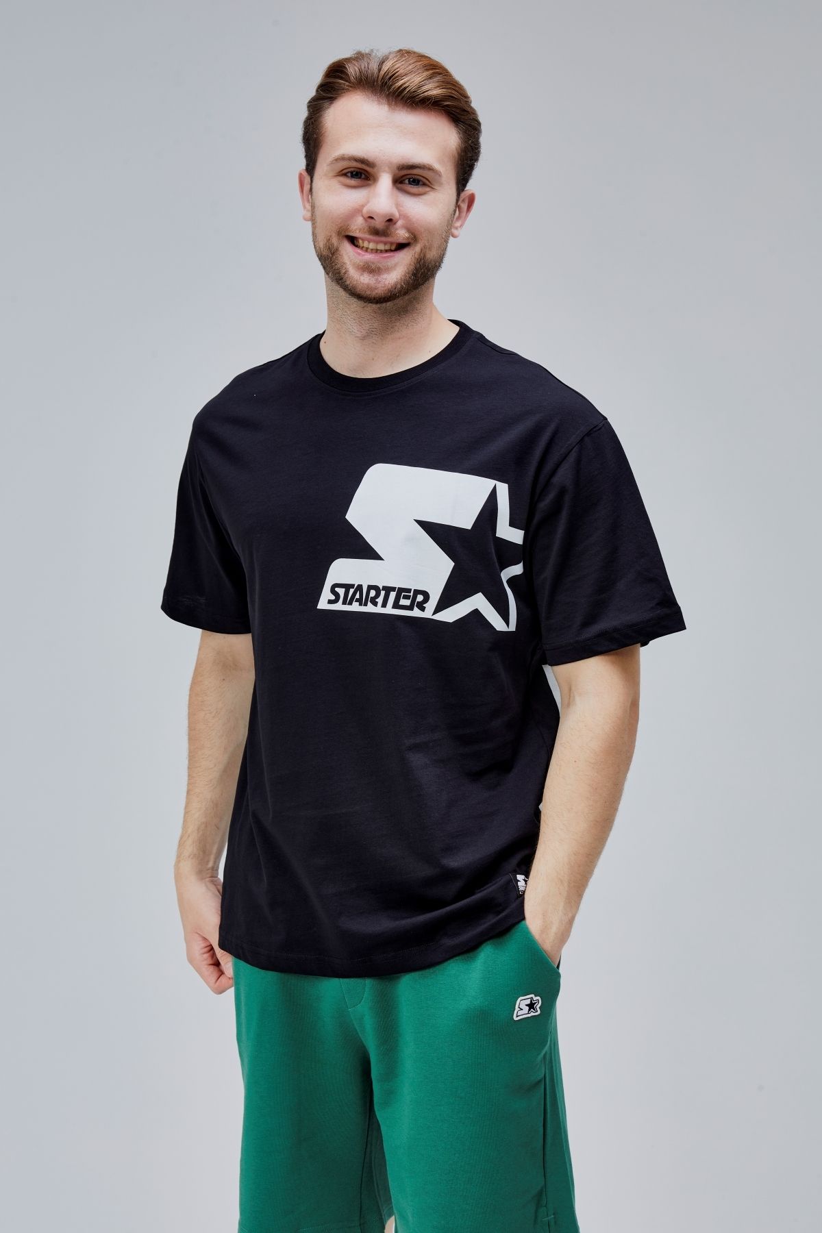 Starter MAHONE Siyah Bisiklet Yaka Baskılı Oversize Erkek Tshirt