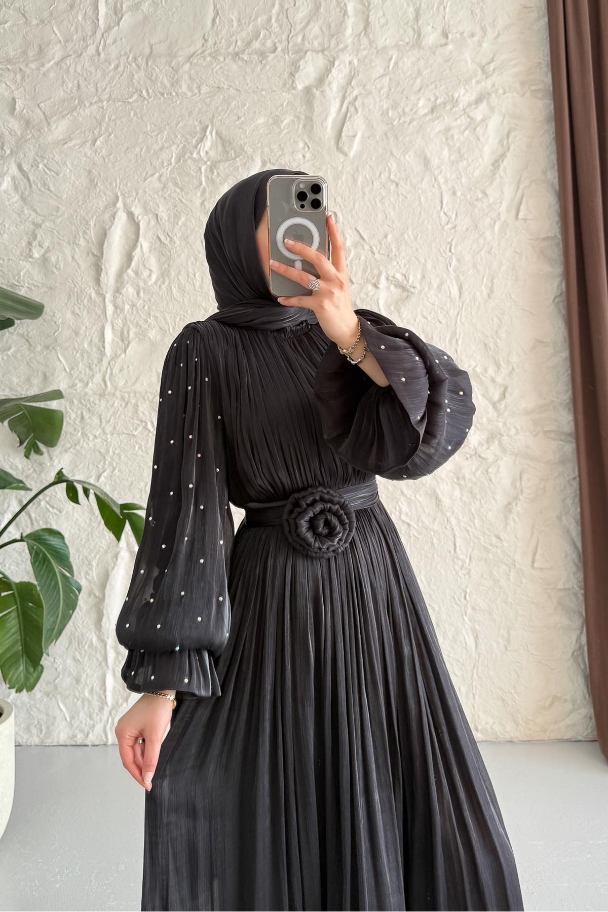 Rimel Moda Maria İpek Taşlı Elbise Siyah