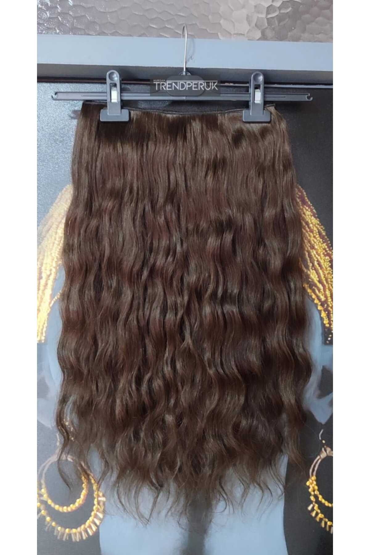 Nurdan Trend Peruk Yarımay + 2 Yan 65-70 cm Gerçek Saç Çıtçıt 150 gr Kahve Renk