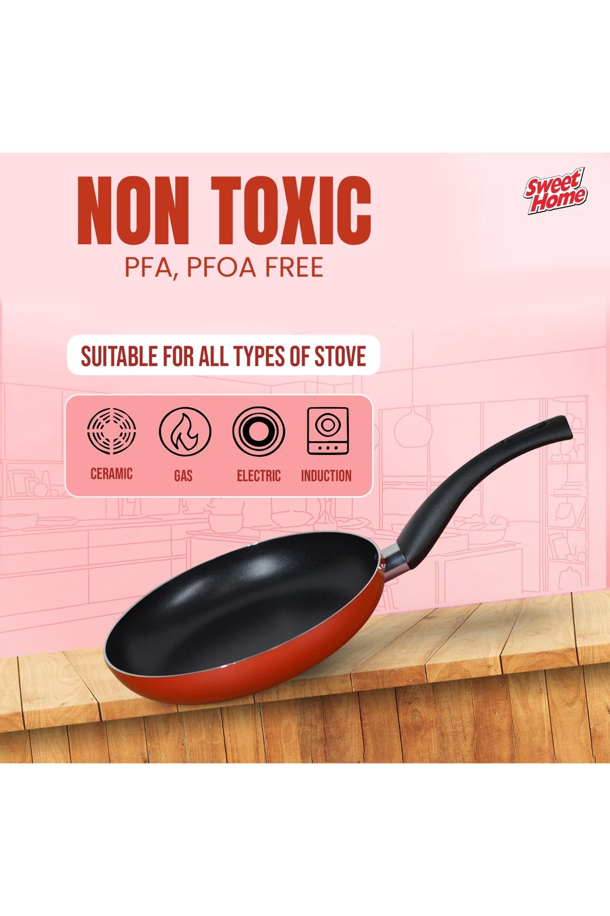Sweet Home-Non-Stick 3 pcs Cookware Set with Frypan and Sauce Pan - Heat-Resistant Handle, Laddle Included 5