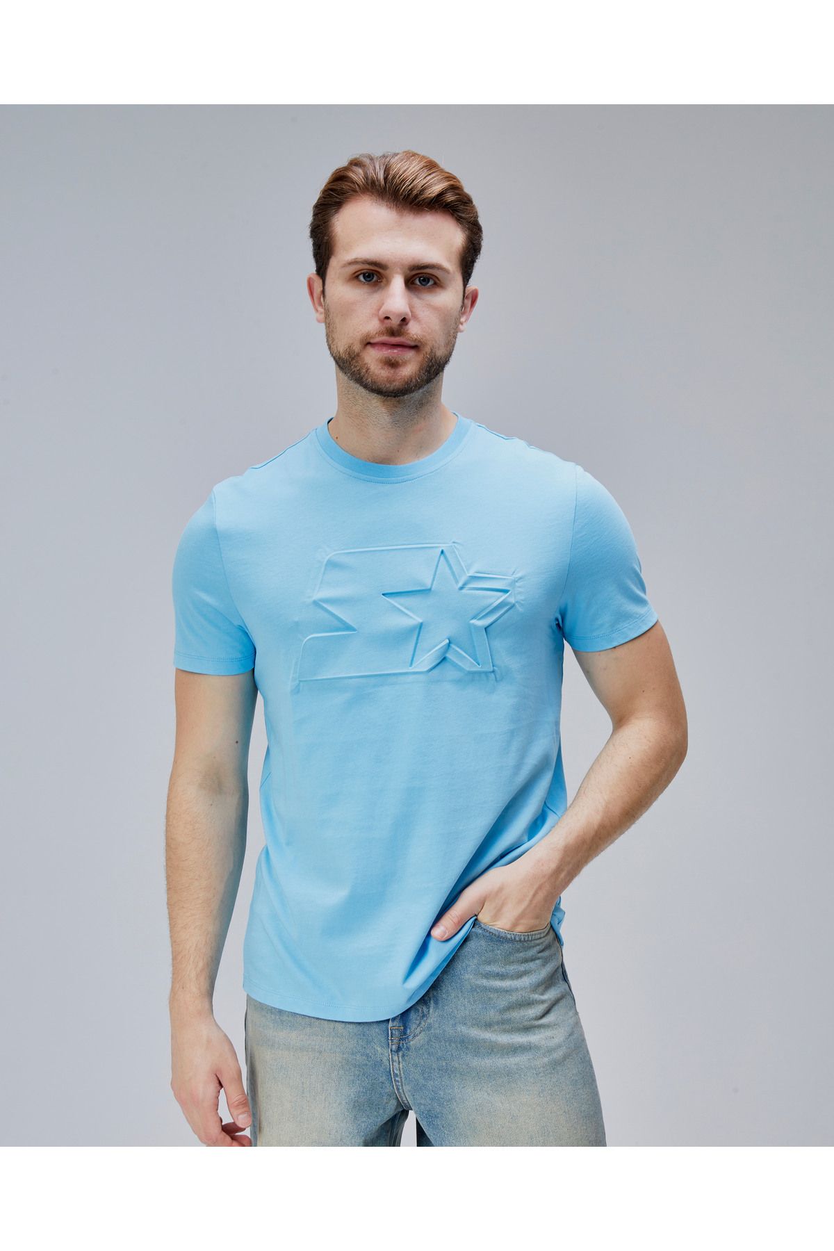 Starter JOPLIN Mavi Bisiklet Yaka Baskılı Standard Fit Erkek Tshirt