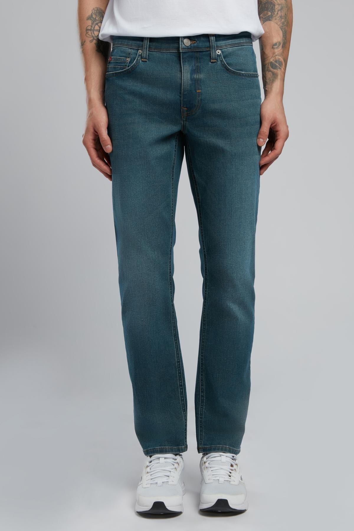 Lee Cooper Jagger Erkek Slım Straıght Dar Kesim Normal Bel Düz Paça Jean Pantolon Mavi görsel 2