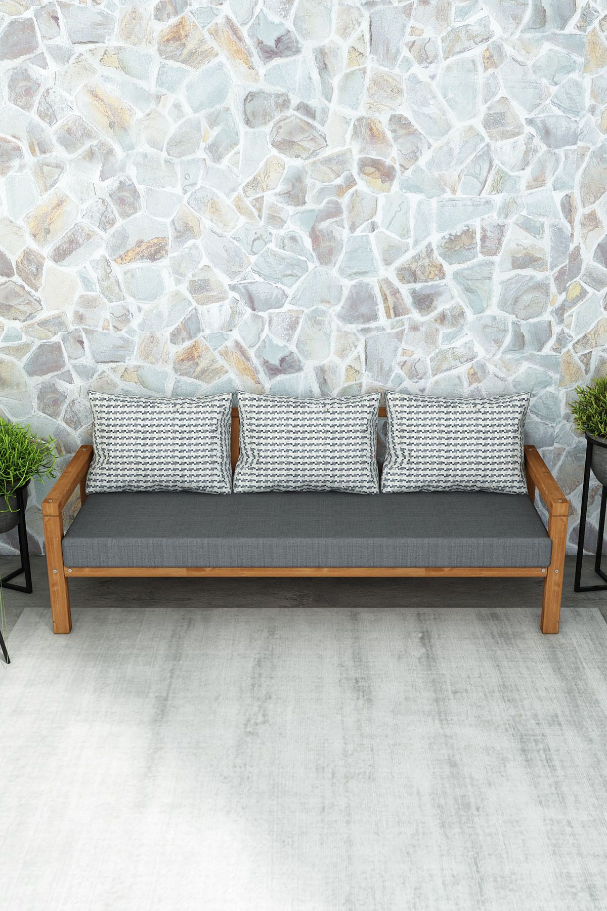 woodwork antalya Rustik Üçlü Ahşap Kanepe Teak Renk