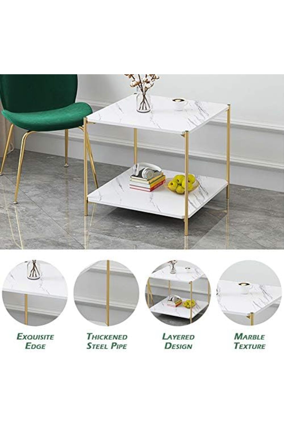 Generic-Round Coffee Table - 23.6" Small 2-Tier End Table with Open Storage Shelf, White Wooden Table Top Go 6
