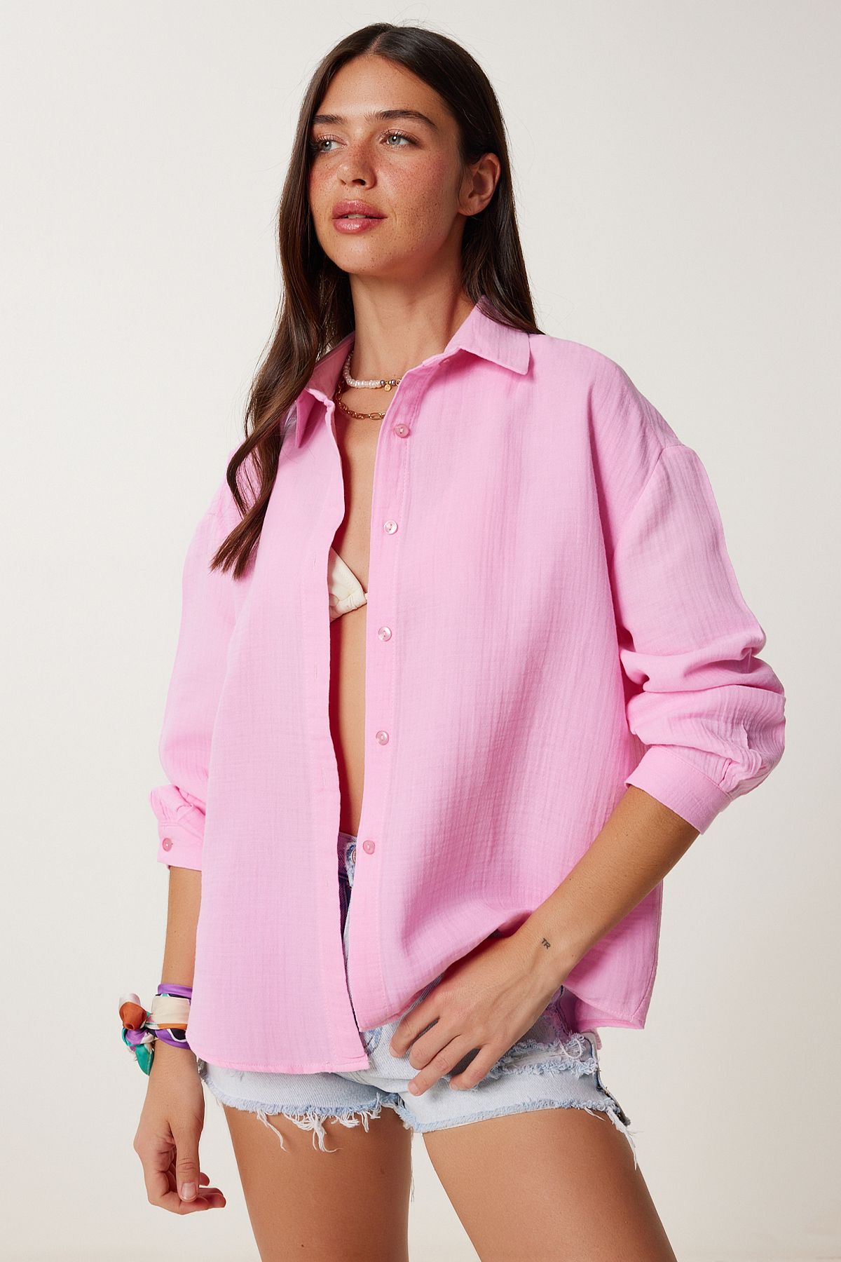 Lovelyİstanbul Oversize Müslin Gömlek PEMBE LRG0027
