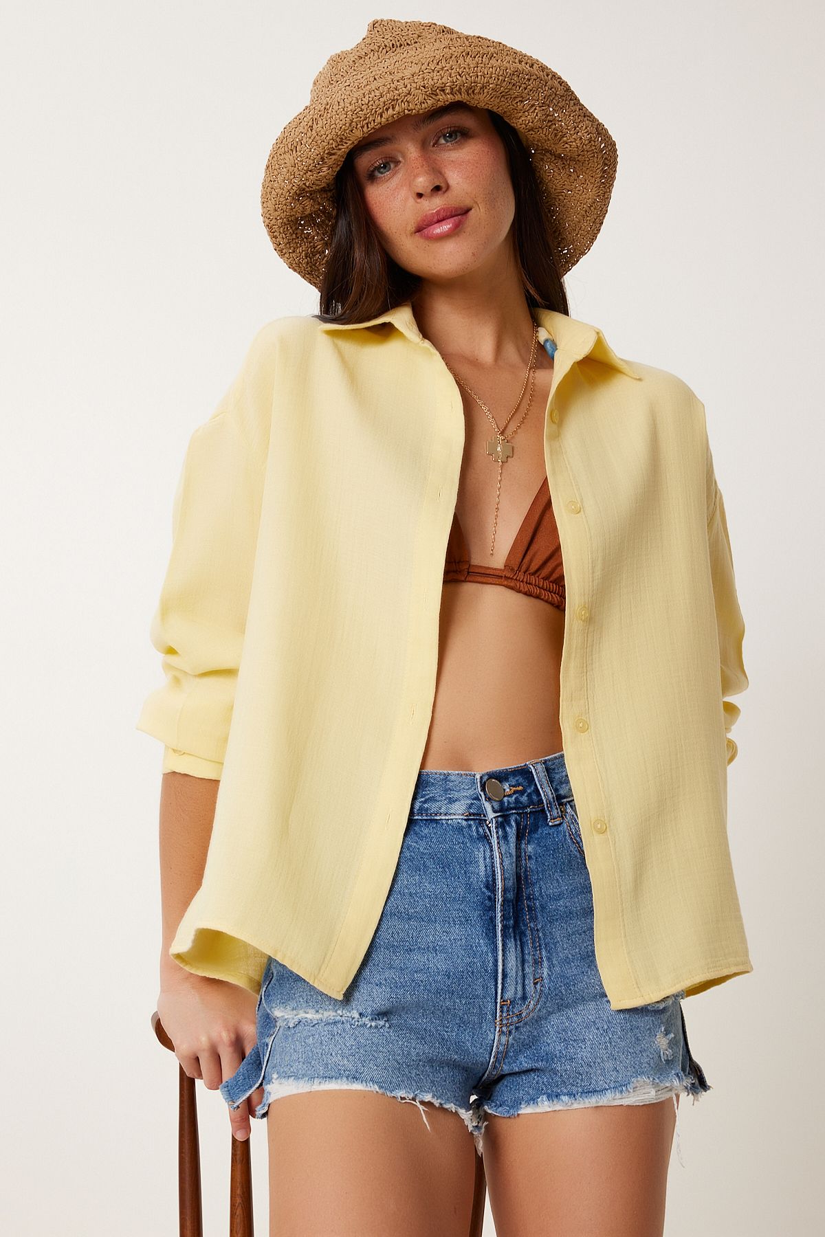 Lovelyİstanbul Oversize Müslin Gömlek SARI LRG0027