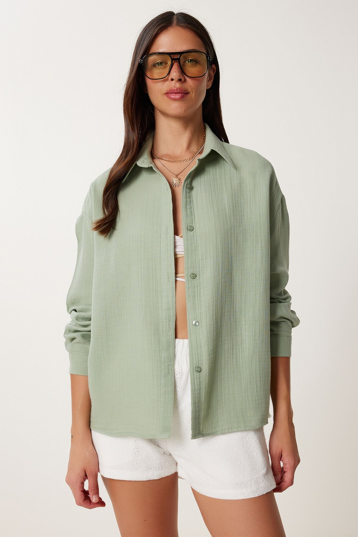 Lovelyİstanbul Oversize Müslin Gömlek ÇAĞLA YEŞİLİ LRG0027