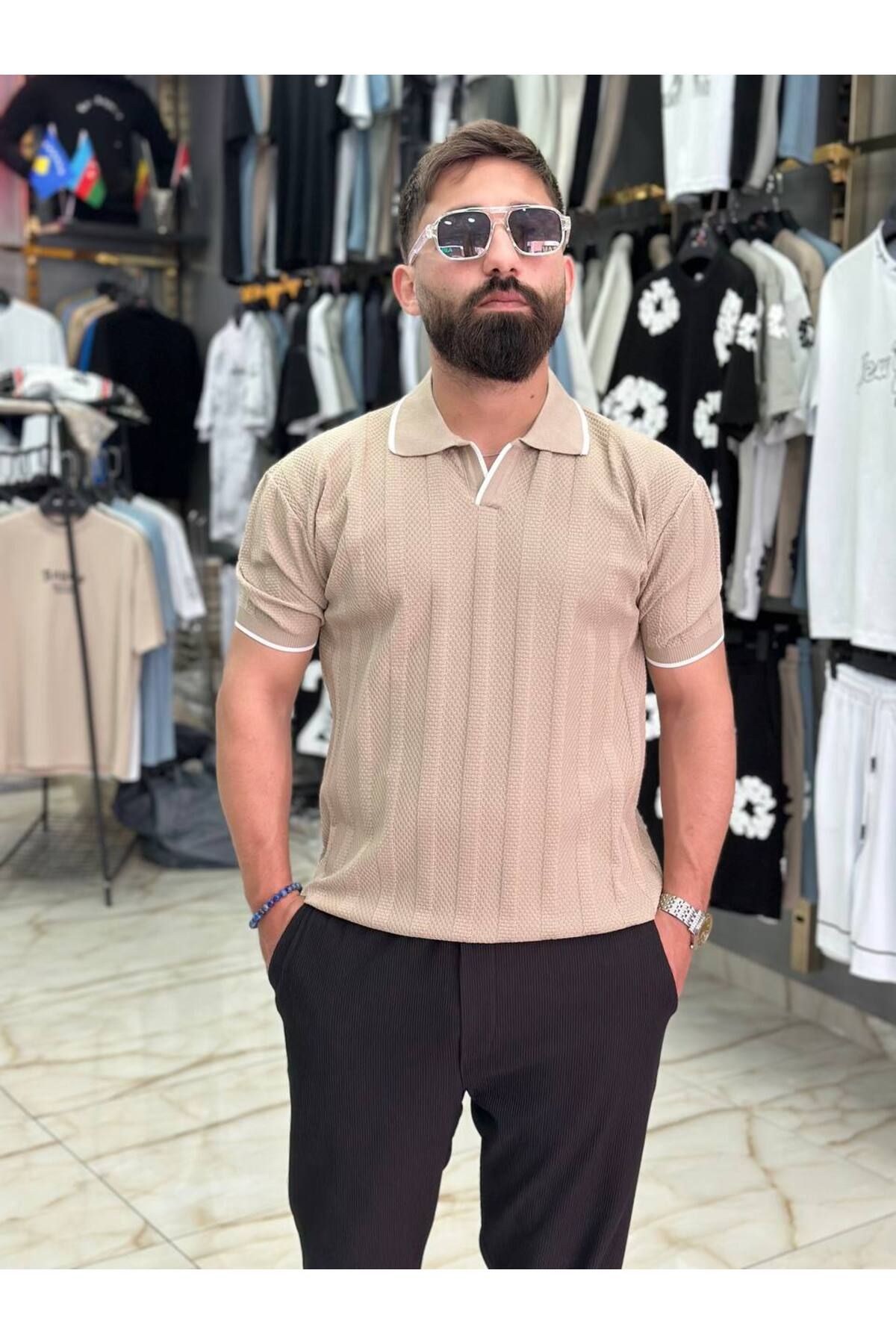 FRANCO RENZO Erkek Fit Fermuarlı Triko Polo Tişört