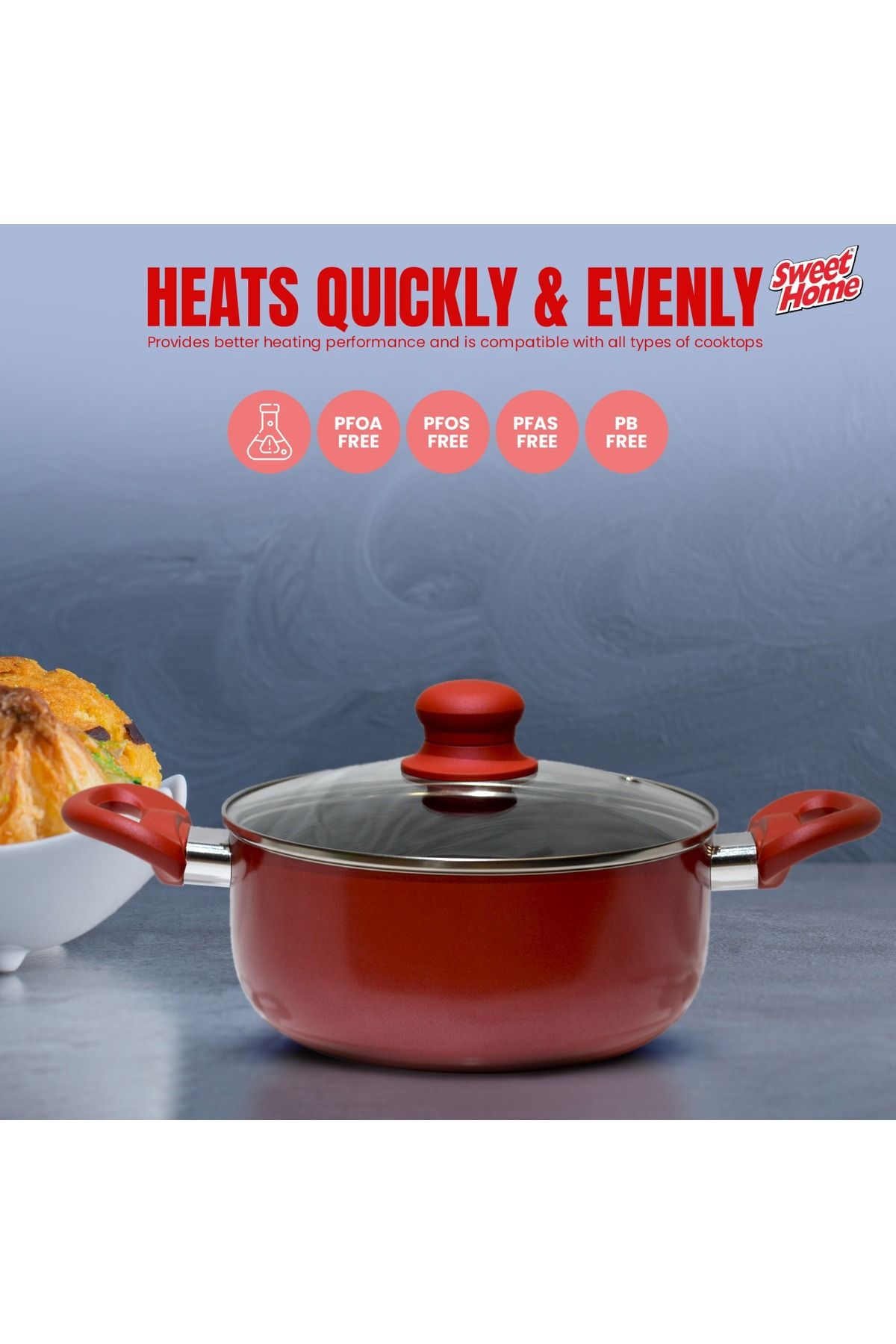 Sweet Home-Non-Stick 4pcs Cookware Set with Frypan and casserole,Heat-Resistant Handle, Lid and Laddle Included 6