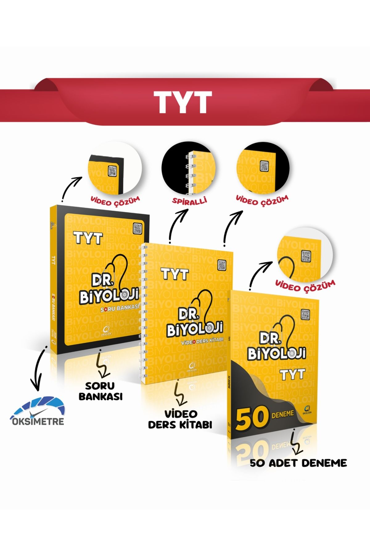 Oksijen Yayınları DR.BİYOLOJİ TYT SORU BANKASI+TYT VİDEO DERS KİTABI+TYT 50 DENEME 3'LÜ SET