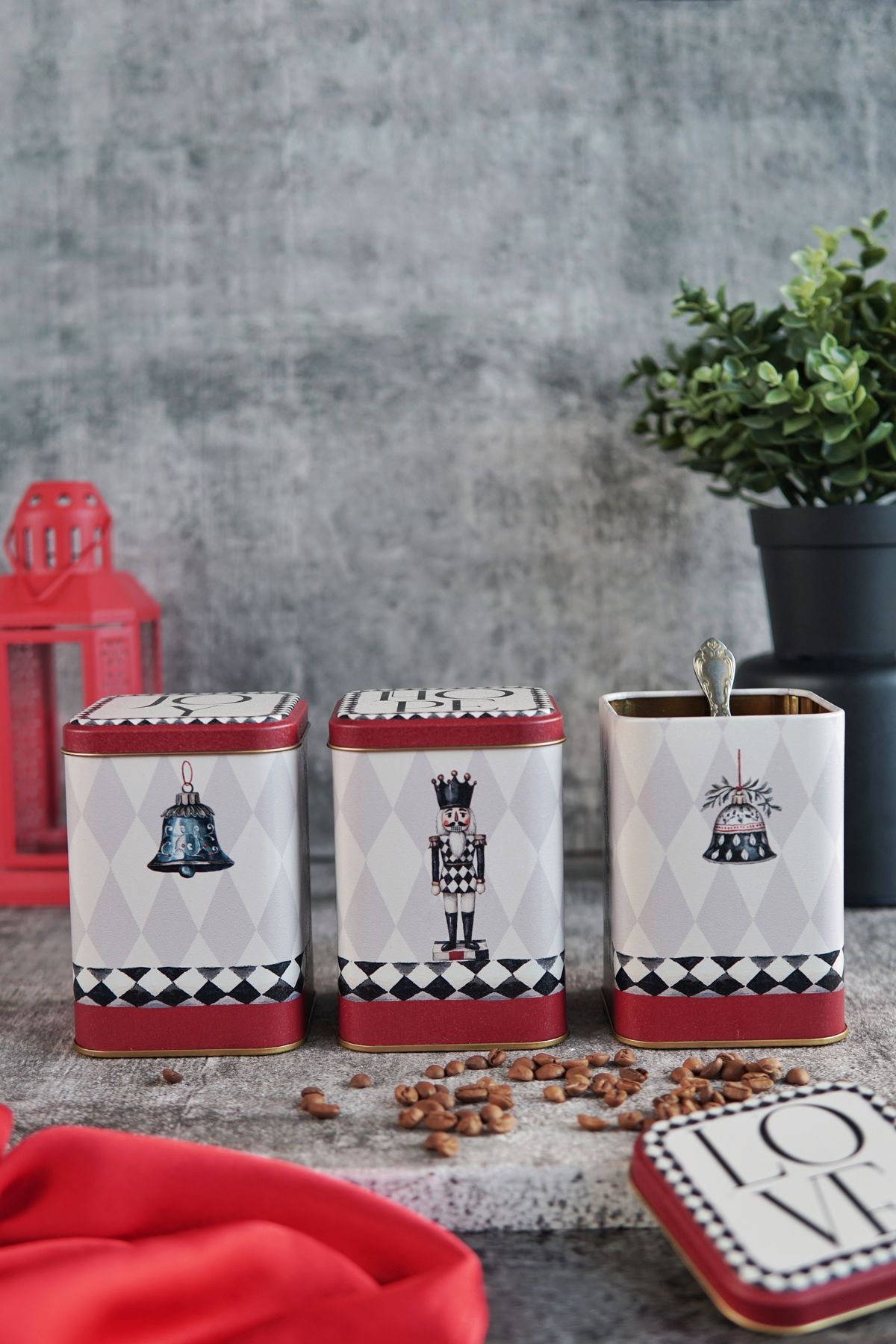 EVLE Kare Metal Saklama Kabı 8.7 x 8.7 X 12.5 cm, 3 Lü Set, Mckenzie