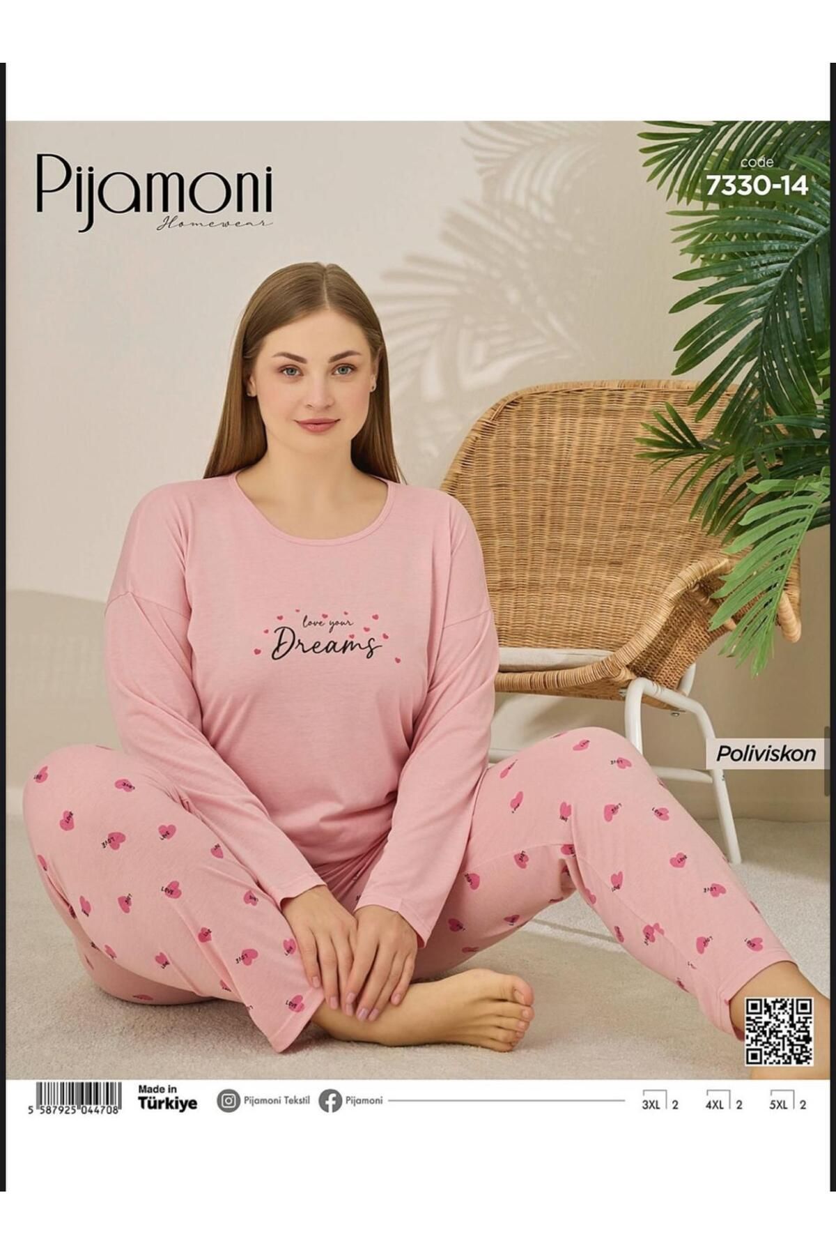 Pijamoni İDEAL PEMBE KULLANIŞLI KADIN PİJAMA TAKIMI