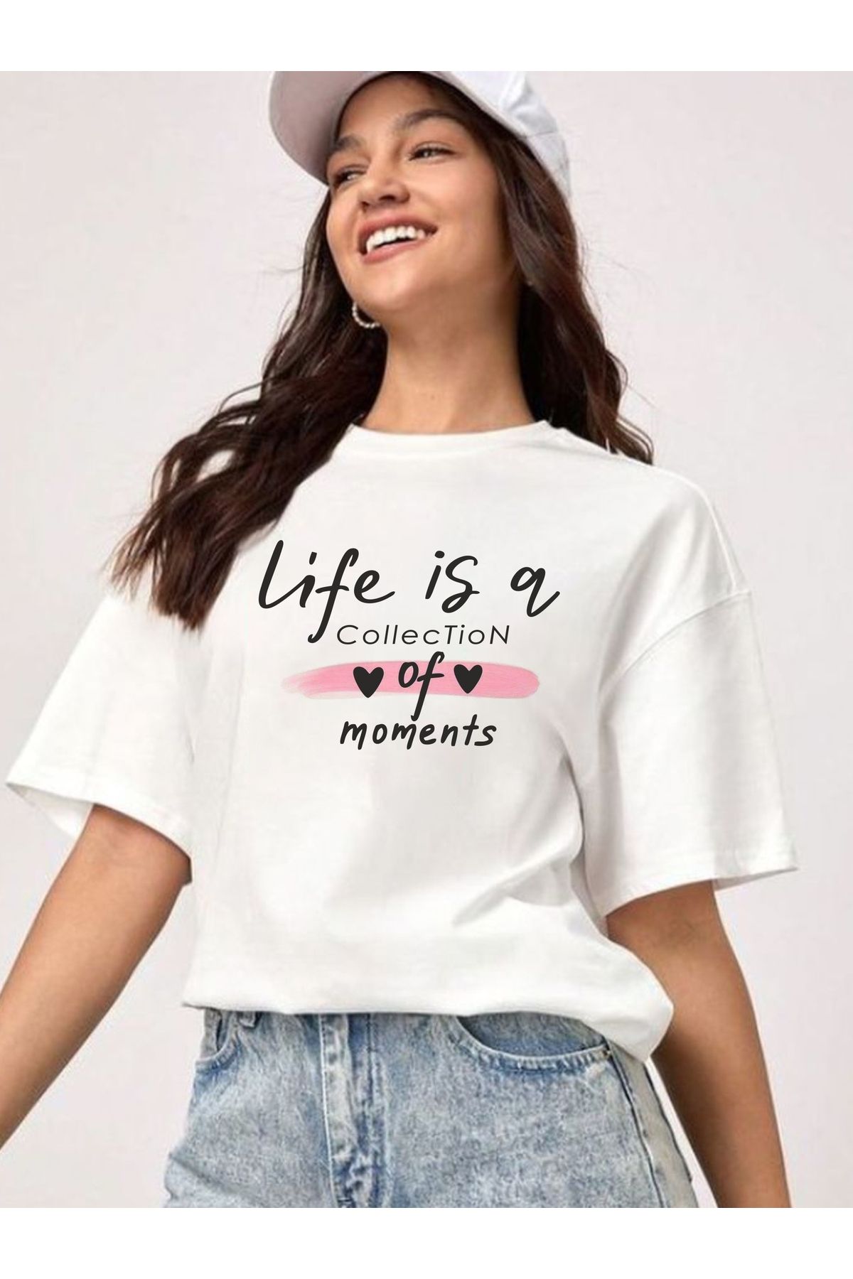 estilowear Kadın Oversize Baskılı Pamuklu T-shirt Model 1031