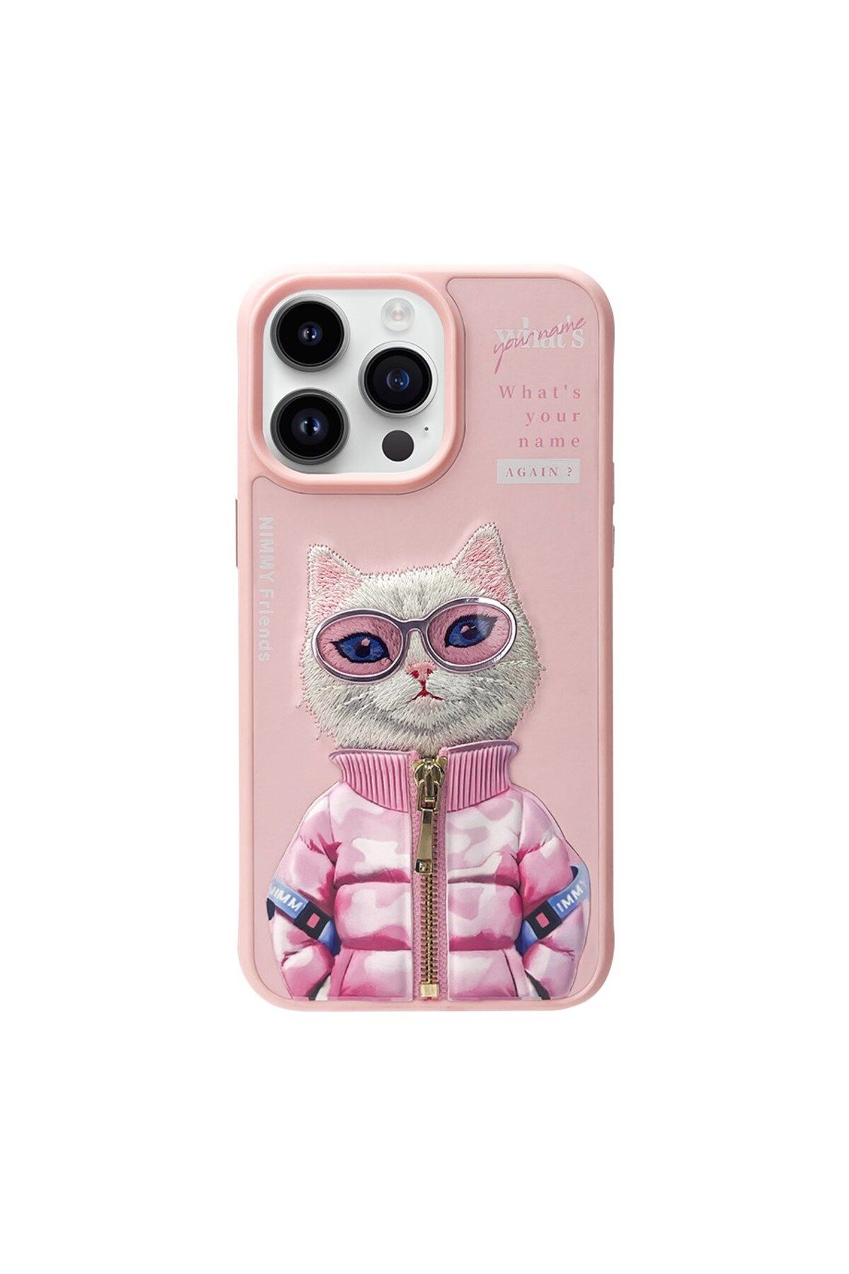 Nimmy iPhone 15 Pro Max Uyumlu 3D Gözlük Fermuar Beauty Kedi Nakış İşlemeli Kabartmalı Cool Cute Kılıf