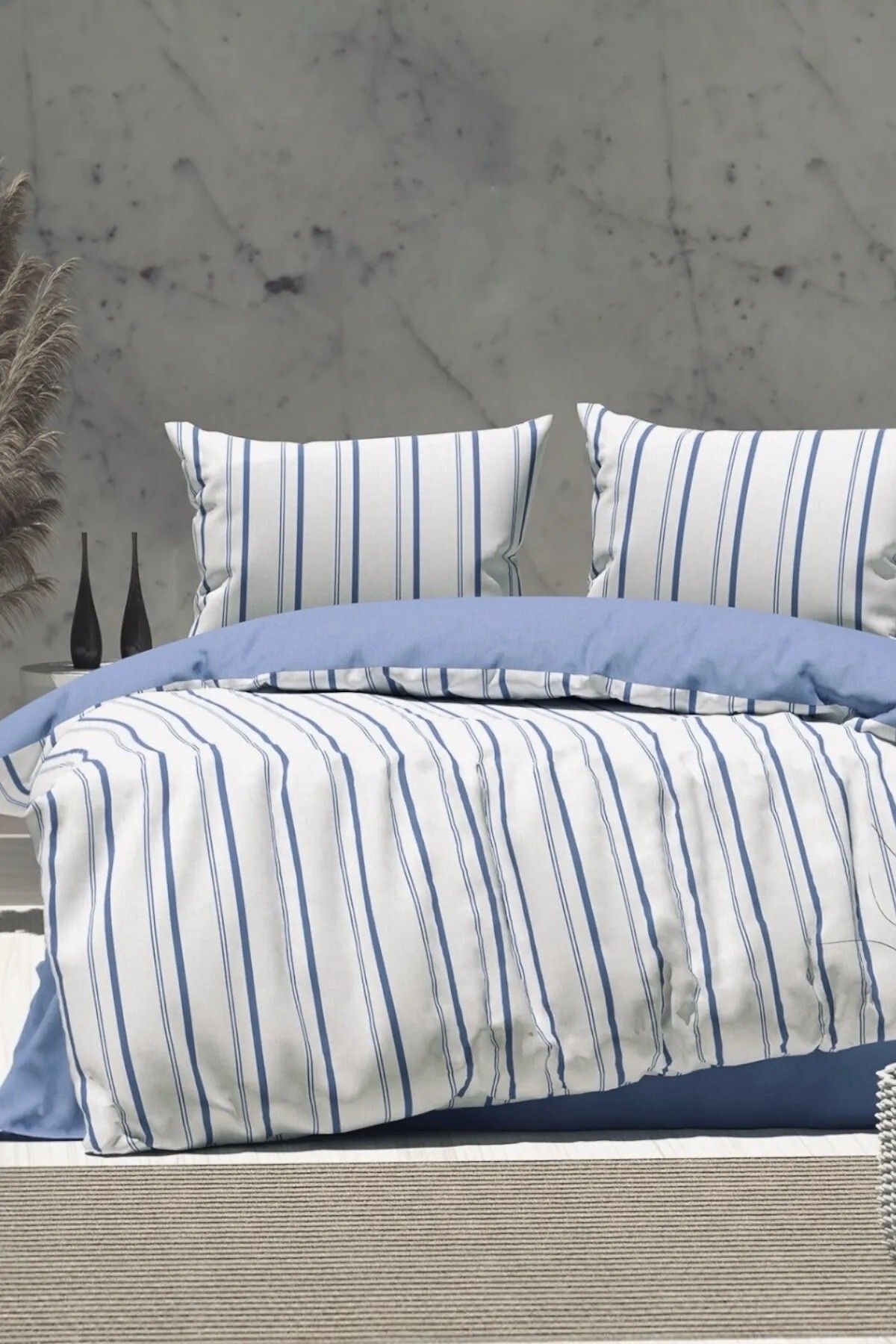 SERENART HOME Çift Kişilik Nevresim Takımı | Lastikli Çarşaflı | Line Series | Sade ve Şık Tasarım