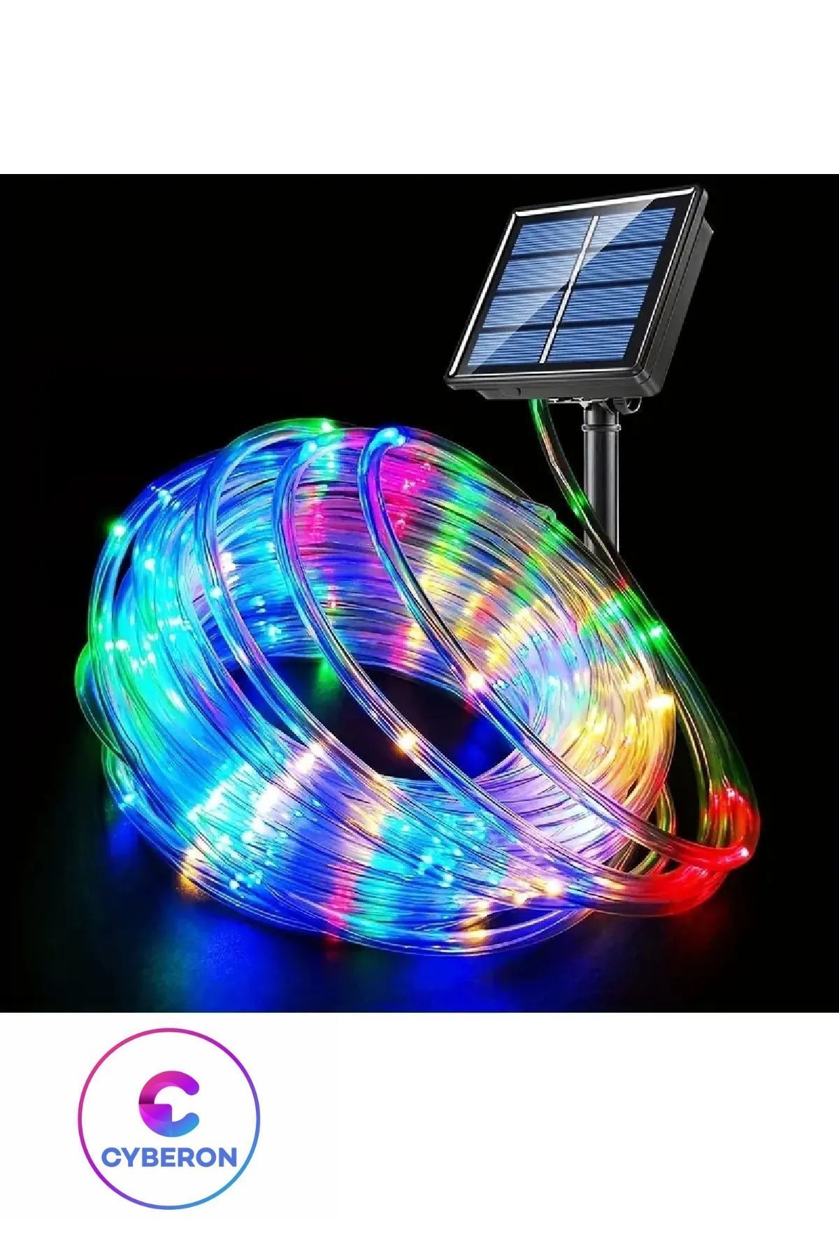CYBERON Hortum Kaplama Rgb Solar Güneş Enerjili 10 Metre 100 Led Şerit Led Aydınlatma Dekorasyon Dış Mekan